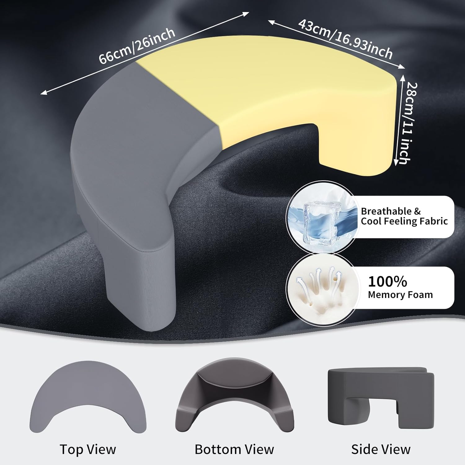 Side Sleeper Pillow with Arm Hole, Ergonomic Memory Foam Support Side Sleeper Pillows for Adults, Ideal for Cervical, Neck, Shoulder and Rotator Cuff Pain Relief, Grey