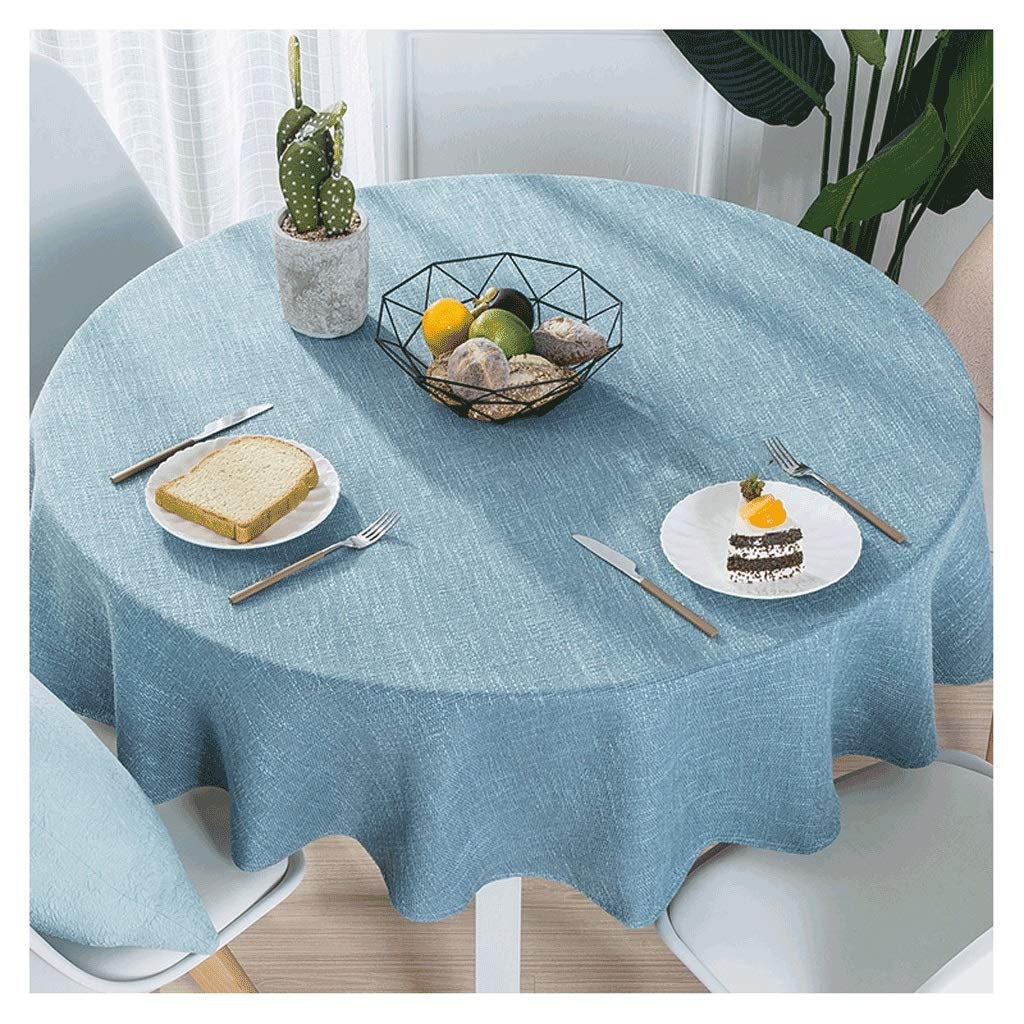 Nappe ronde en coton et lin bleu 140 cm table basse salon