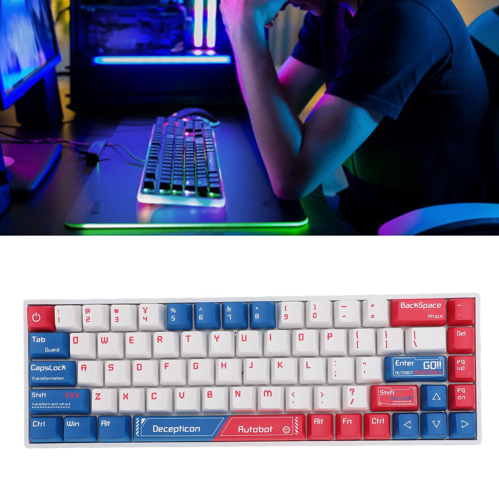 Dpofirs Tastiera da gioco meccanica wireless RGB 68 tasti, design compatto, tastiera switch rossa per Wins10, custodia bianca