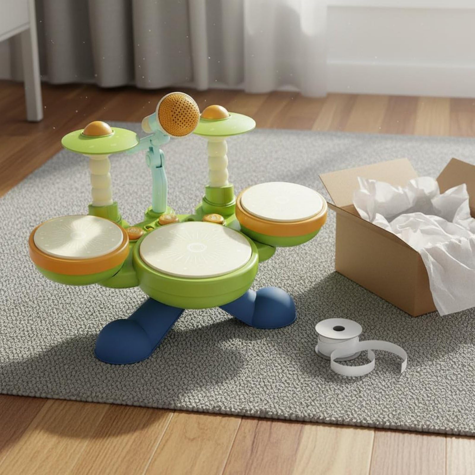 Batería Electrónica Infantil Set de Percusión Tambores Platillos Juguete Musical con Múltiples Modos y Melodías Estimula Habilidades Sensoriales y , Battery Set 3-Drum