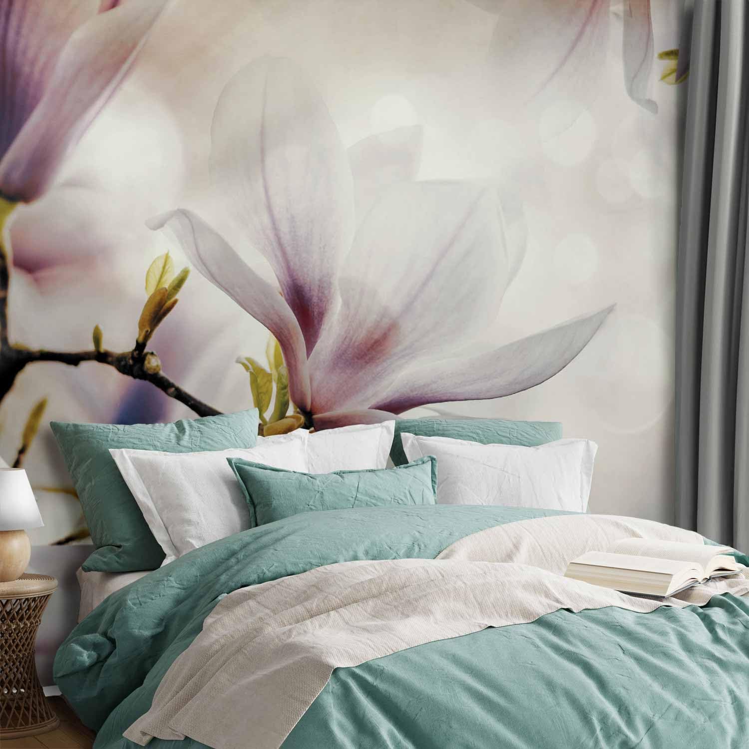 murando Fototapete selbstklebend Abstrakt 490x350cm - Foto Tapete Tapetenfolie Möbelfolie Wandverkleidung Wandtapete Motivtapeten Bildtapete Wohnzimmer 3d Effekt Modern Blumen Magnolien rosa weiß 3D