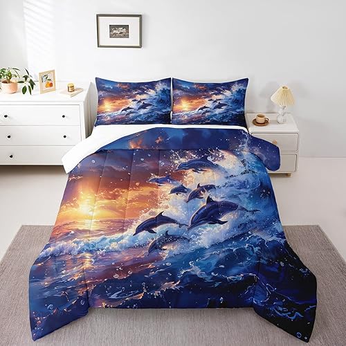 Miniatura 10 de Manfei Octopus Kids Comforter Set Queen Size,Dark Clouds Ocean Waves Trippy Retro Bedding Set,Boys Girls Room Decor,Underwater World Marine Life