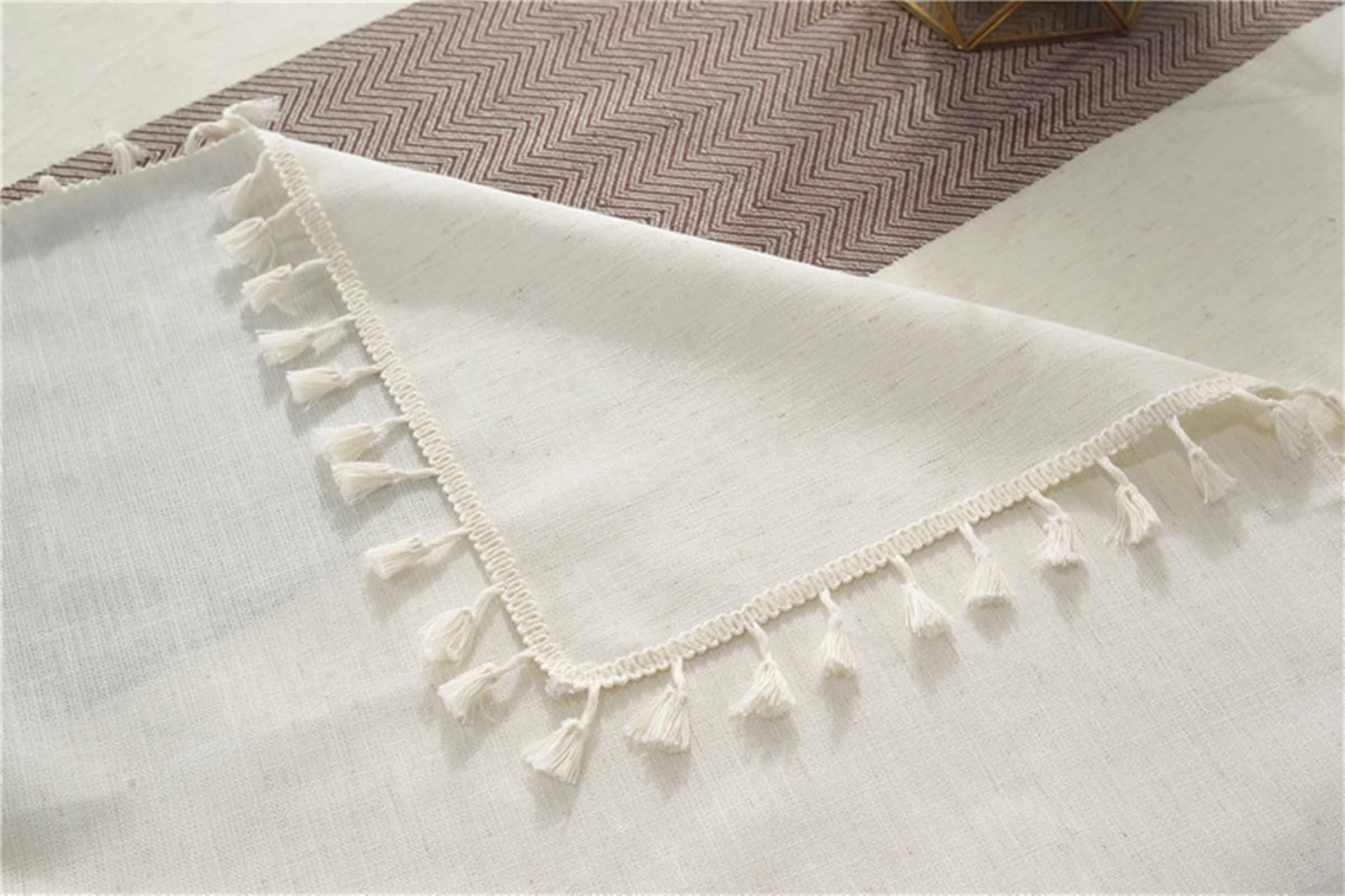 Mantel Rectangular Púrpura Claro Antimanchas, Empalme de Rayas Onduladas con Borlas, de Poliéster y Lino Elegante, 140 x 180 cm, Mantel para Hogar y Cocina