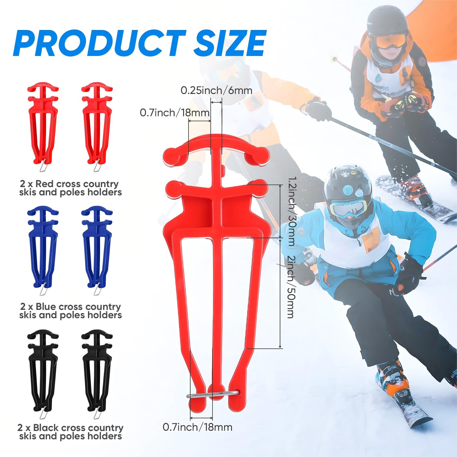 Hanaive 6 Stück Skigurt und Stangenträger Langlaufskierstöcke Halter Universal Stangenträger Skifahren Zubehör für Familien Weihnachten Urlaub Winter Schwarz Rot Blau