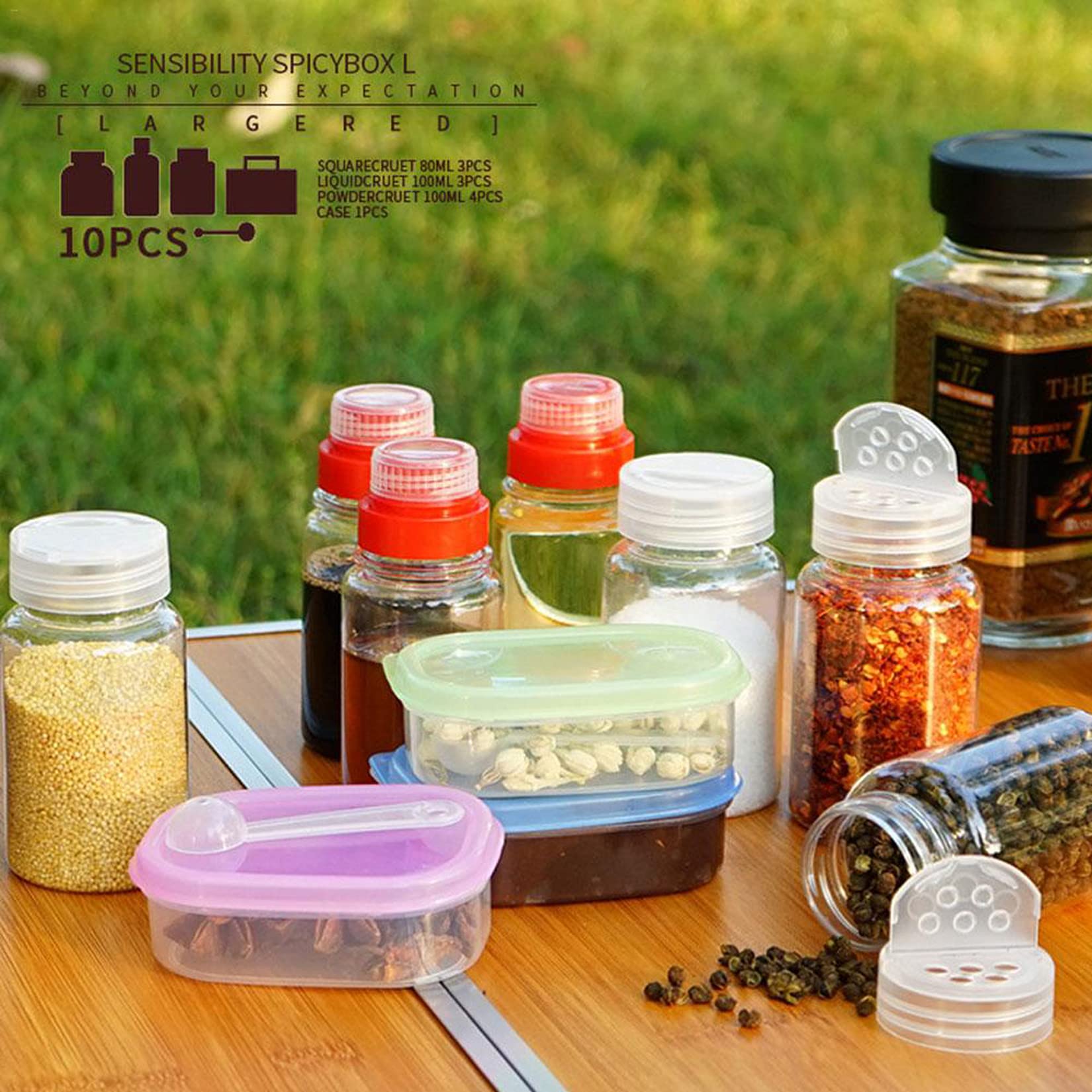 RoseFlower Set di Bottiglie per Condimento All'aperto, 10 Pz/set Barattoli Spezie Portatile campeggio Condimento e Aceto Contenitore con Borsa per Il Trasporto per Barbecue Viaggio Cucina