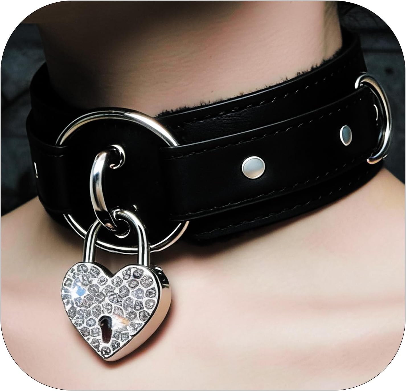 NouAn Leather Choker Necklace for Women - Gothic Collar Choker with Heart Love Lock And Soft Inner Lining - Adjustable Fit for Daily Wear and Themed Occasions Black
