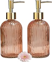 Vista 1 de Glass Soap Dispenser with Gold Plastic Pump, 13.5oz Refillable Liquid Hand Soap Dispenser, 2 Pack Crystal Lotion Bottle for Modern Home Decor