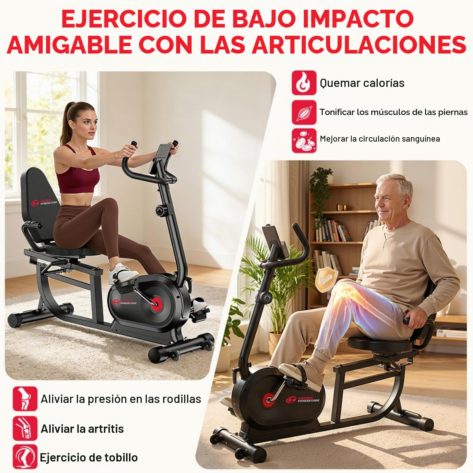 Bicicleta Estática Reclinada para Casa con Respaldo Ergonómico, Bicicleta Magnética Horizontal, 16 Niveles de Resistencia, Pantalla LCD, Ideal para Cardio y Rehabilitación, Soporta hasta 150 KG