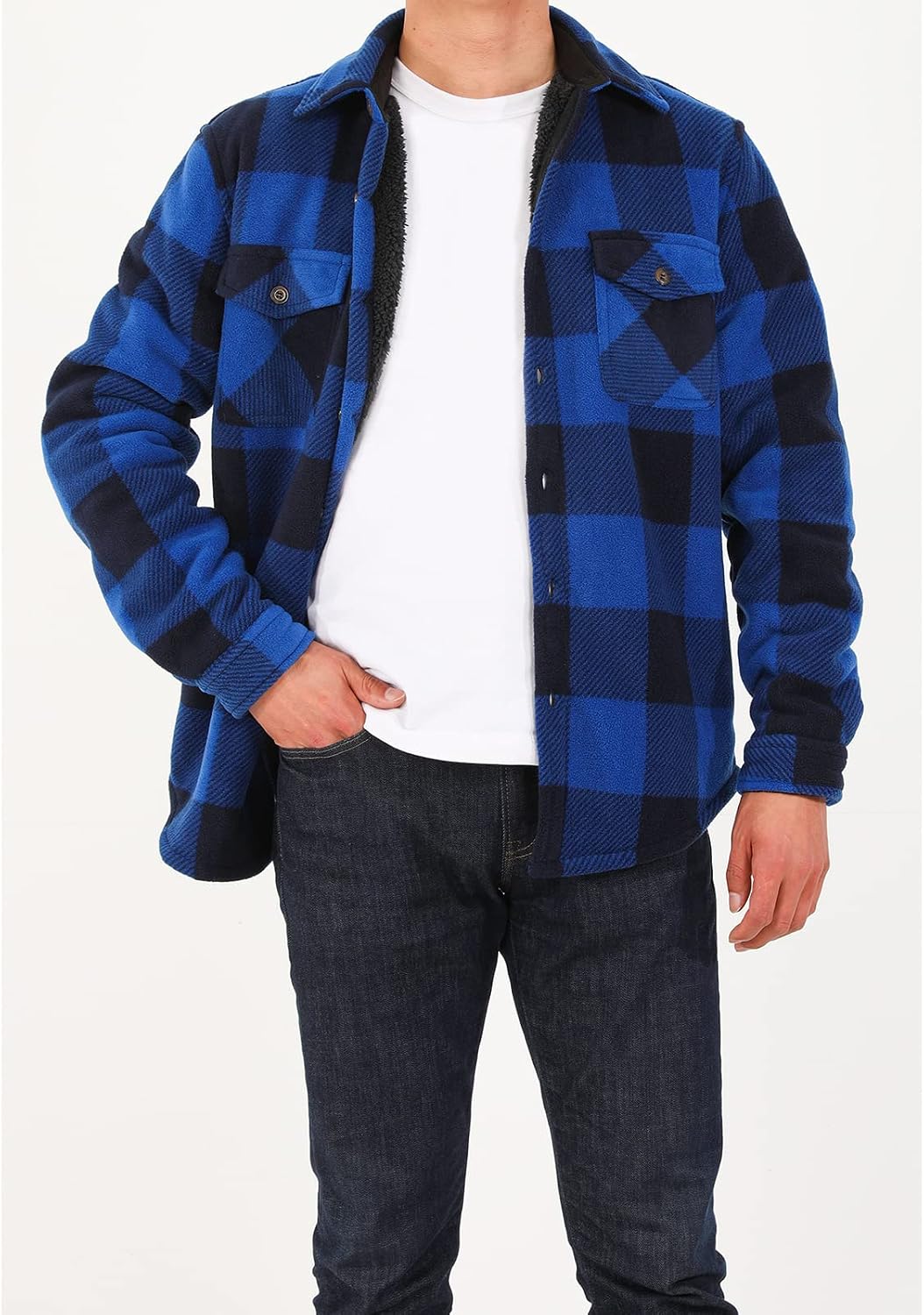 ZENTHACE Men's Warm Sherpa Lined Plaid Shirt Jacket image 2