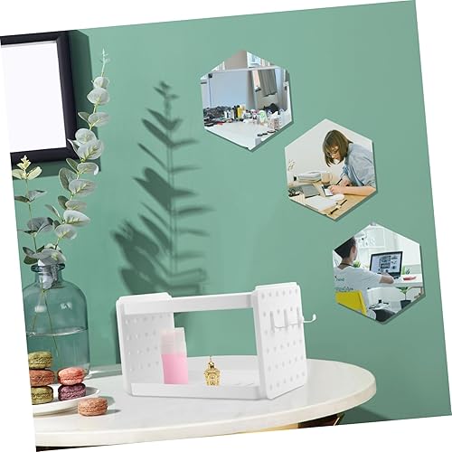 Miniatura 5 de Estante organizador de escritorio plegable de doble capa, estantes de almacenamiento de plástico para maquillaje, baño y oficina, estante de