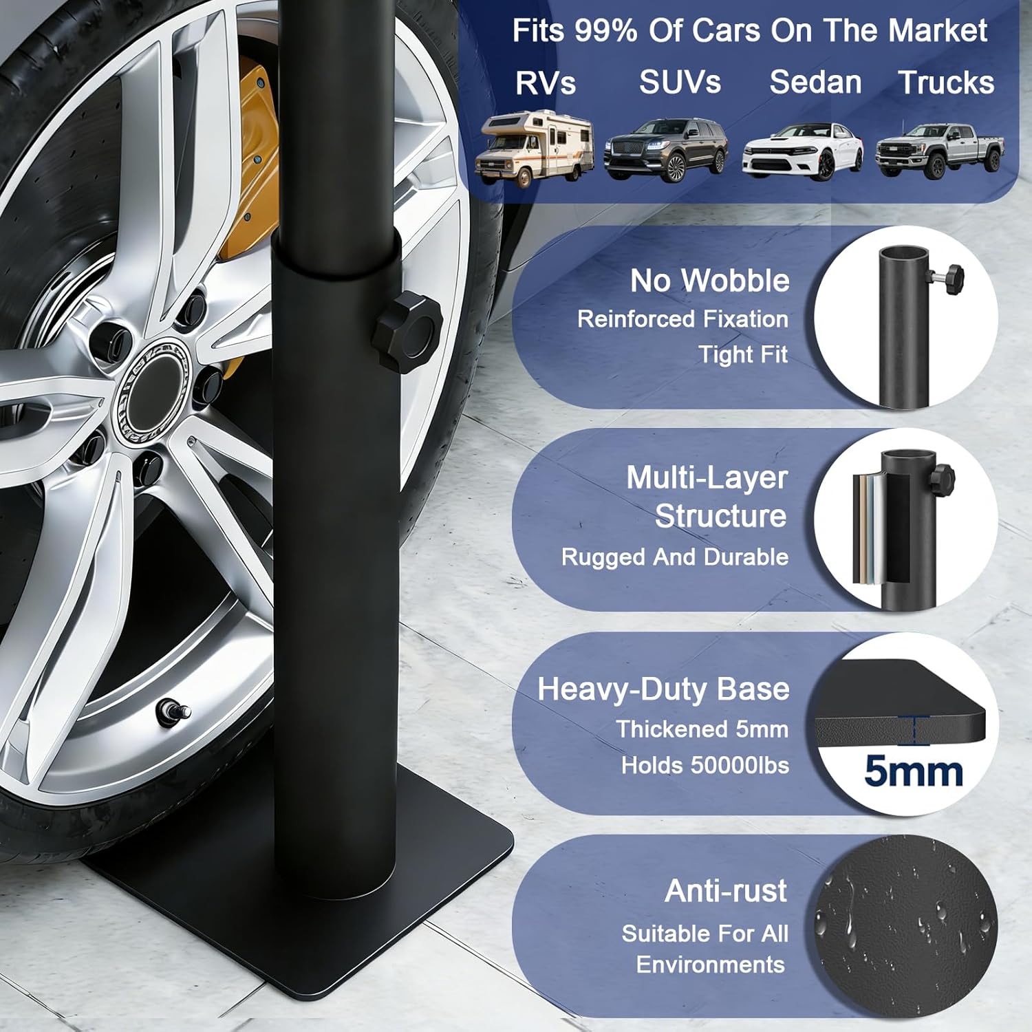 20FT 12 Gauge Telescoping Flag Pole Kit with Solar Light, Fit RV/Pickup/SUV with Car Scratch-Proof Protective Tube,100 MPH, Thickened Aluminum Portable Flag Pole