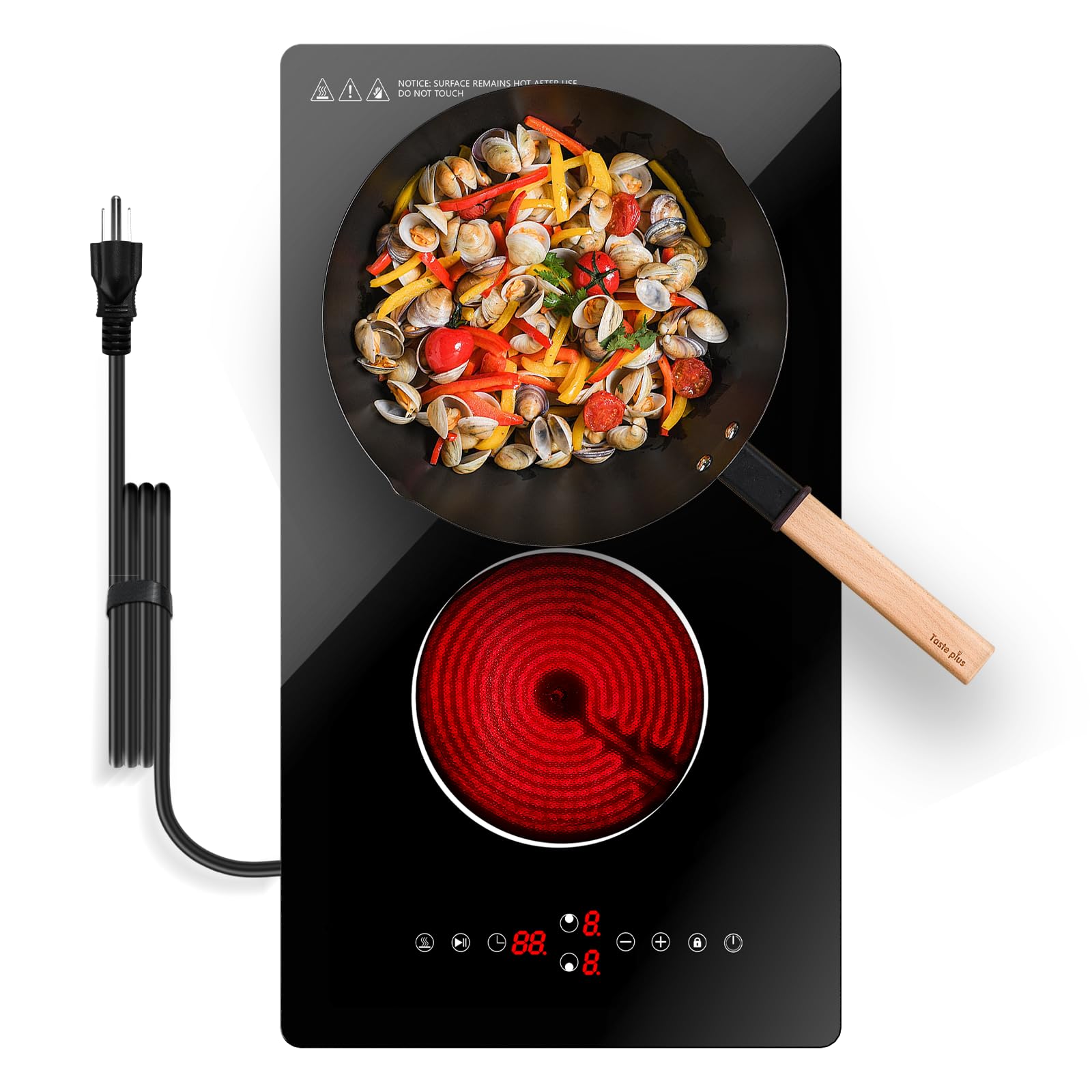 Borrallio Placa Vitrocerámica 2 Fuegos, 3000W Cocina Eléctrica Doble con Control Táctil, 9 Niveles, Temporizador, Bloqueo Infantil, Compatible con Todo Tipo de Ollas, Encastrable y Sobremesa, 220V