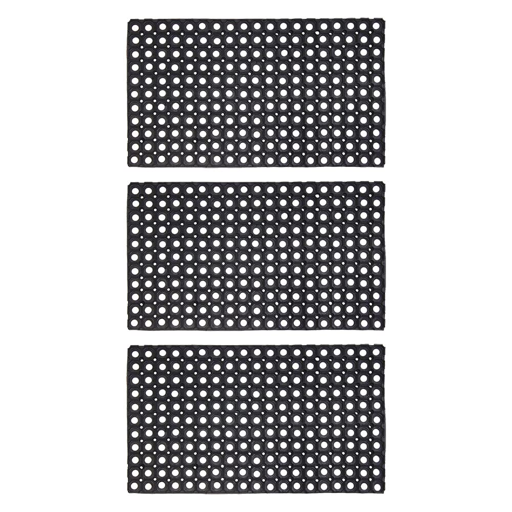 JVL Contract Rondo Rubber Ring Scraper Doormat, 50 x 100 cm, Pack of 3