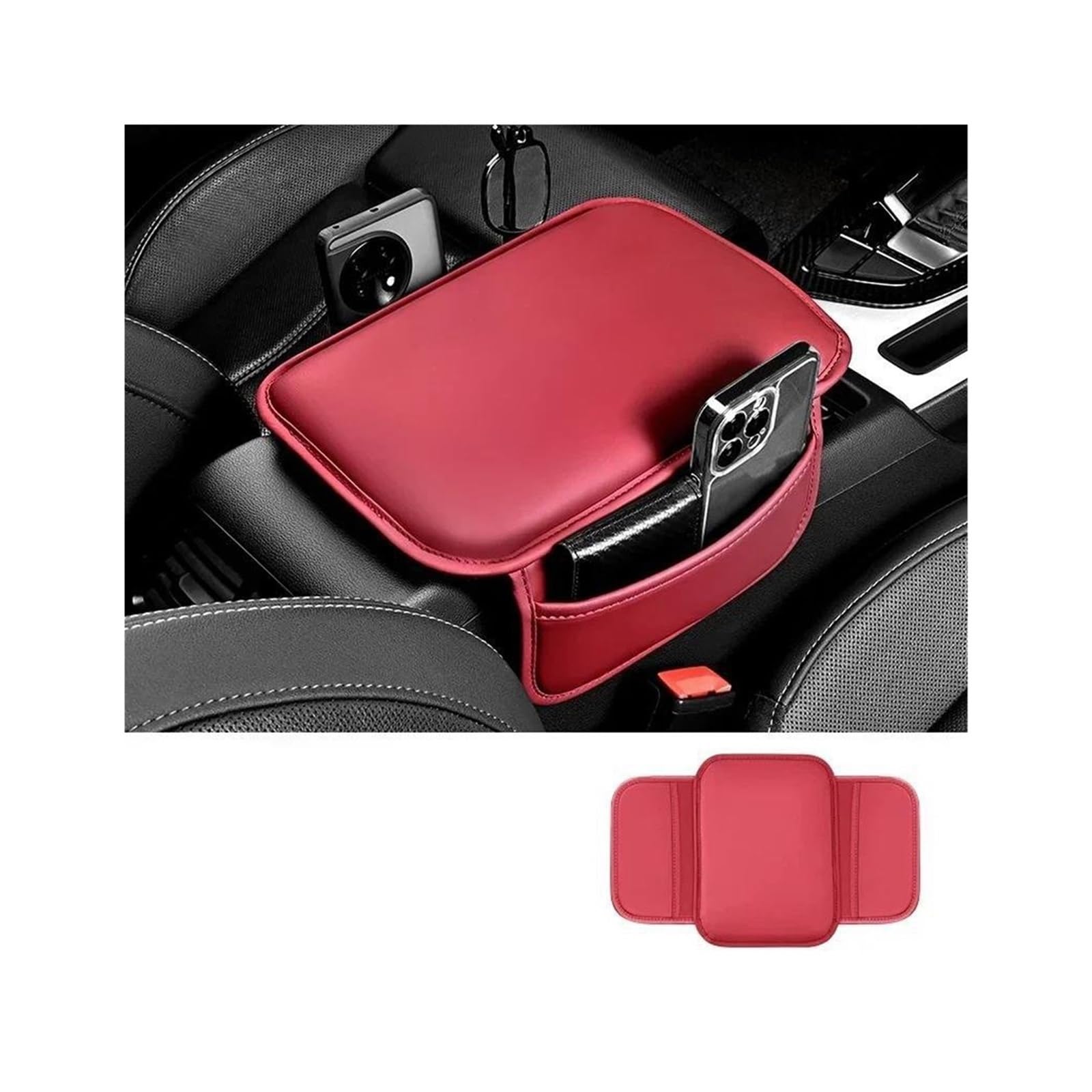 OOPUHKSY For Mazda Cx-5 Cx5 CX 5 2012-2022 Car Armrest Box Leather Cushion Storage Pocket Bag Elbow Support(Red)