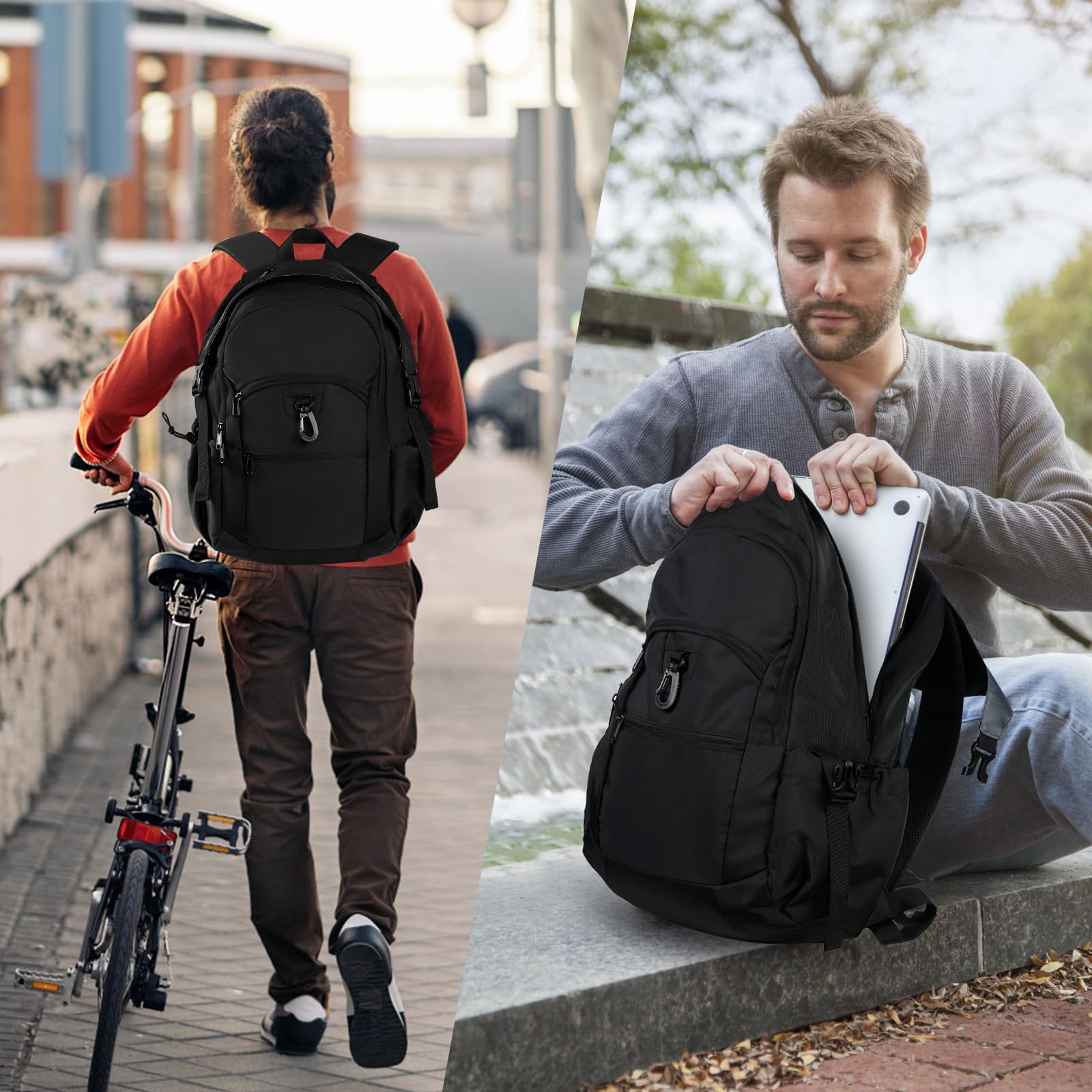 Zaino Per Laptop 32L Per Donna e Uomo Con Ampia Capienza e Tessuto Impermeabile Per Viaggi, Attività All'Aperto e Ufficio(DS07-Black)