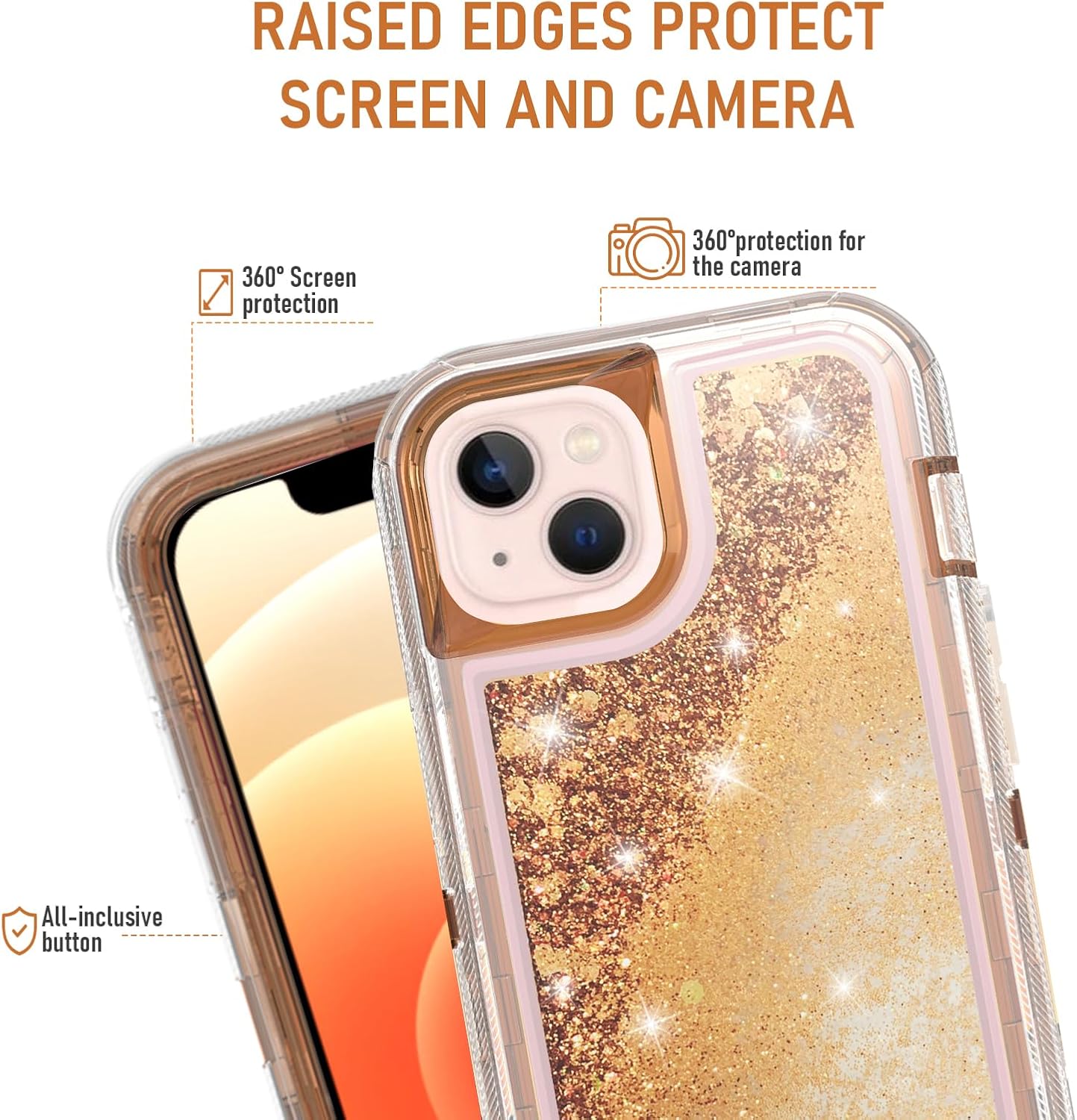 Asuwish Phone Case for iPhone 13 6.1 inch with Screen Protector Bling Liquid Glitter Clear Hybrid Military Grade Protective Heavy Duty Cell Cover iPhone13 5G i i-Phone i13 iPhone13case Girls Rose Gold - Image 3
