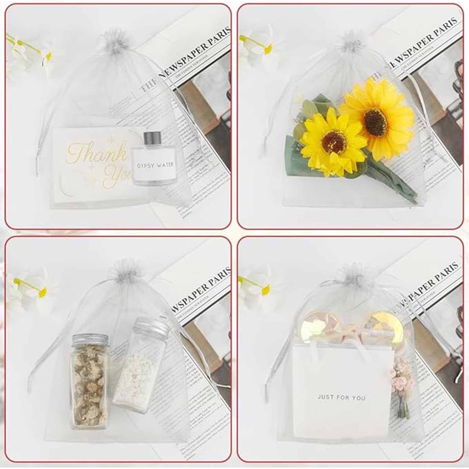 YFelomatric Lote de 30 bolsas de organza - 20 x 30 cm - Blanco - Bolsas de protección con cordón de cierre - Para joyas, regalos, dulces, boda