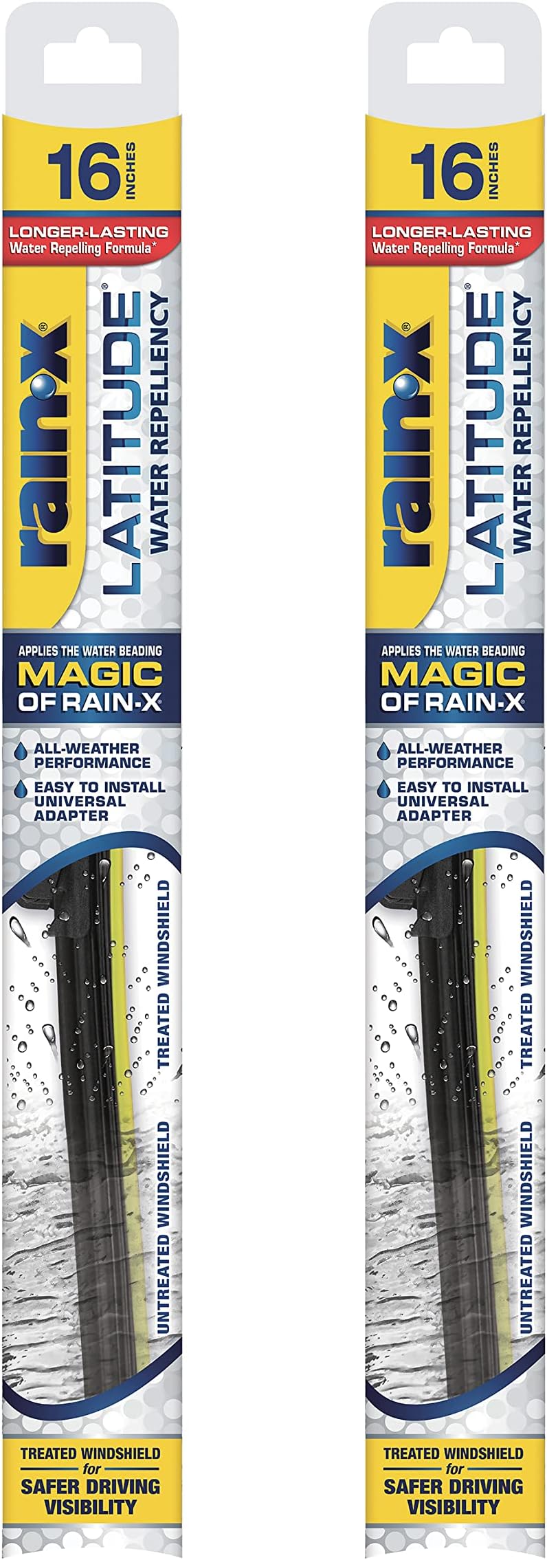 Rain-X 810204 Repellency Water Repellent Wiper Blades, 16" Windshield Wipers (Pack of 2), All Weather Streak-Free for Enhanced Visibility w/ Water Repellency Formula