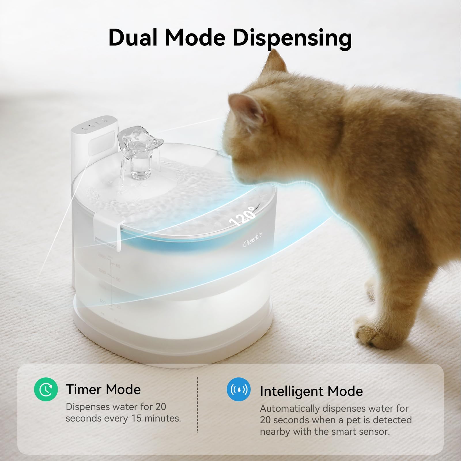 Cheerble Pumpless Cat Water Fountain, 2L/67oz E1 Automatic Cat Water Dispenser for Cats & Dogs MagDrive™ Technology Dual Mode Dispensing, No Cleaning Hassle, No Electrical Leakage, BPA-Free - image 6