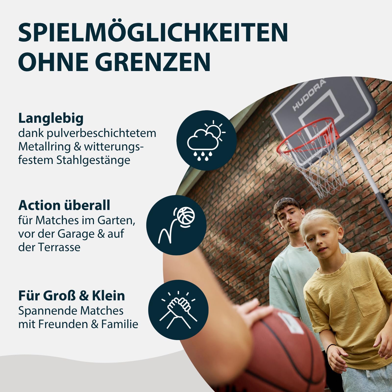 HUDORA Basketballständer RoCo 260 Lite - Höhenverstellbarer Basketballkorb - geeignet für Indoor und Outdoor - für Kinder und Jugendliche - Basketball Korb mit Ständer - Shadow, grau