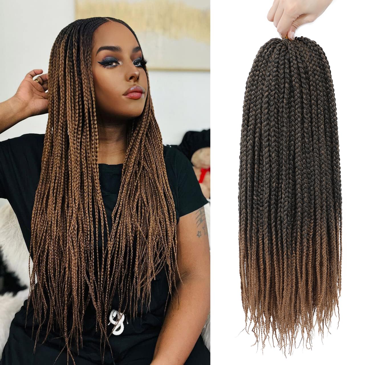 Crochet Box Braids 6 Packs 144 Strands 22 Inch Goddess Box Braids Crochet Hair Pre looped Crochet Hair 3x Crochet Braids for Black Women (22 Inch T1B/