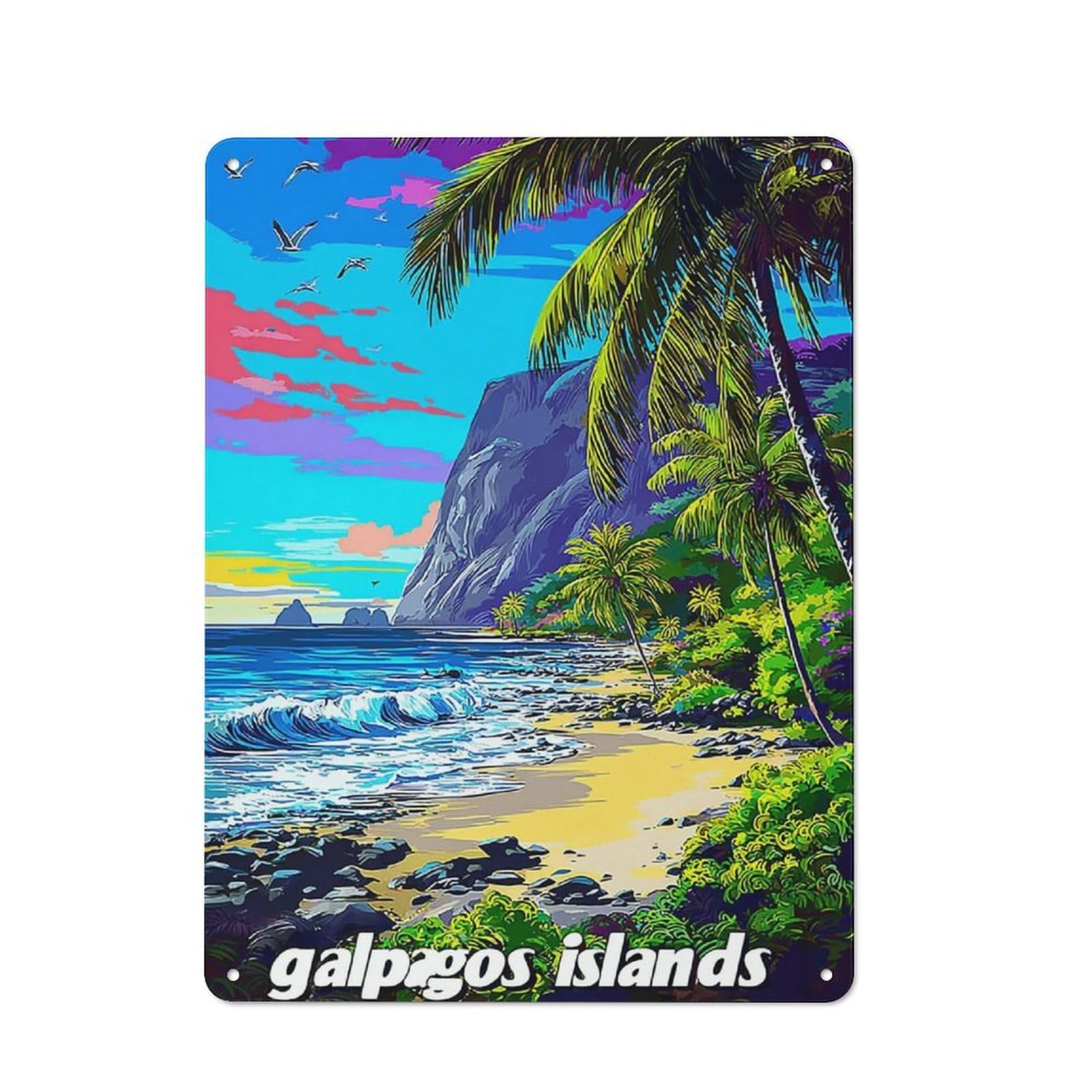 Junmoney Galapagos Islands Nature's Paradise Printed Metal Sign 40X30cm For Hobby Room Or Studio, For Creative Interior Collectors