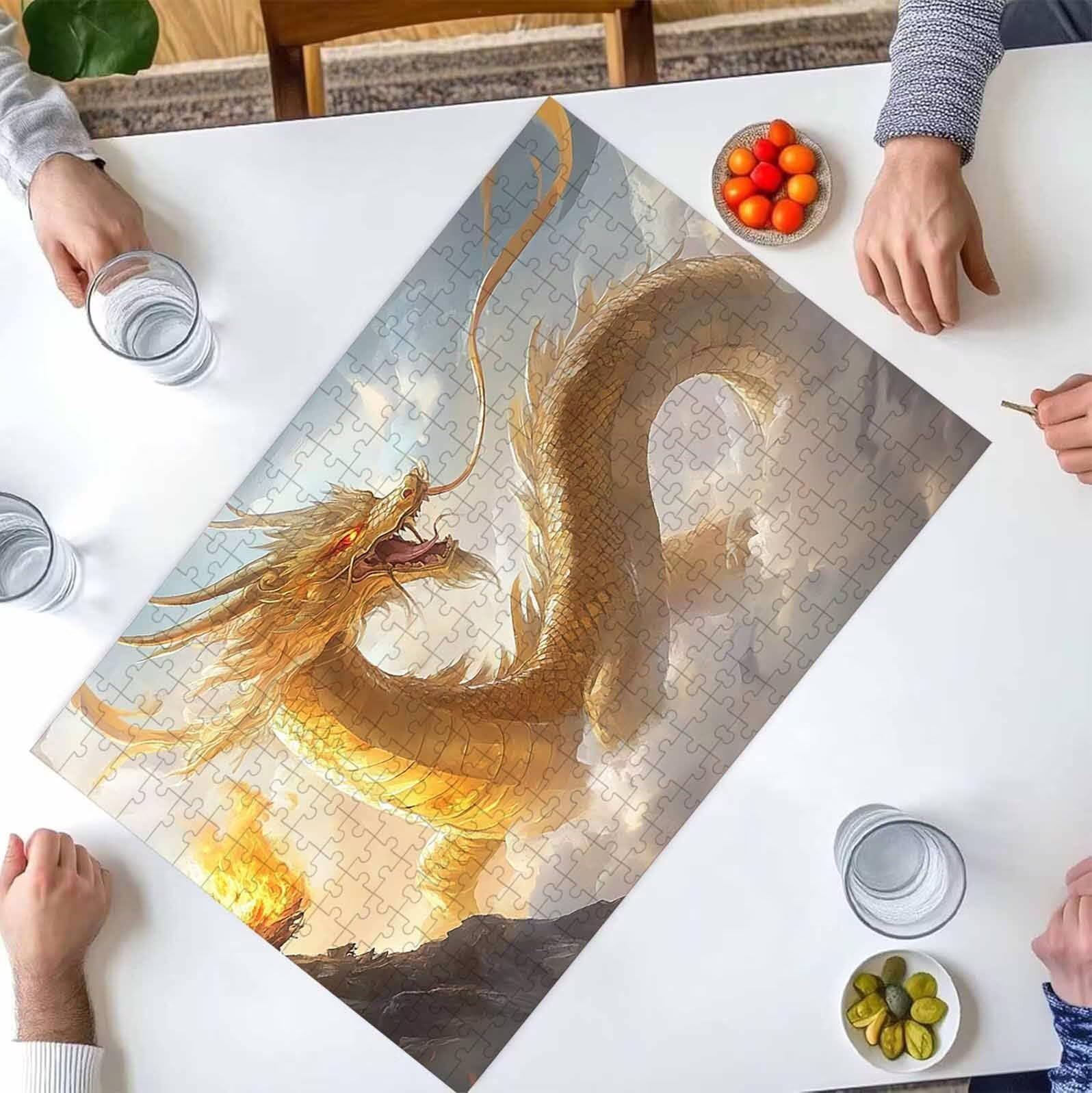 1500 Pezzi di Puzzle, drago giallo 1500 Pezzi di Puzzle per Adulti, Regalo Anniversario, Regalo Natale, Decorazione Della Casa, Prevenzione Della Degenerazione Cerebrale Negli Anziani PjY958 F-L