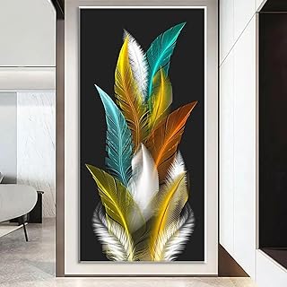 Pósteres e impresiones de plumas abstractas nórdicas, color amarillo dorado, pintura en lienzo, arte de pared para sala de estar minimalista, decoración del hogar, 80x160cm (31x63in) con marco