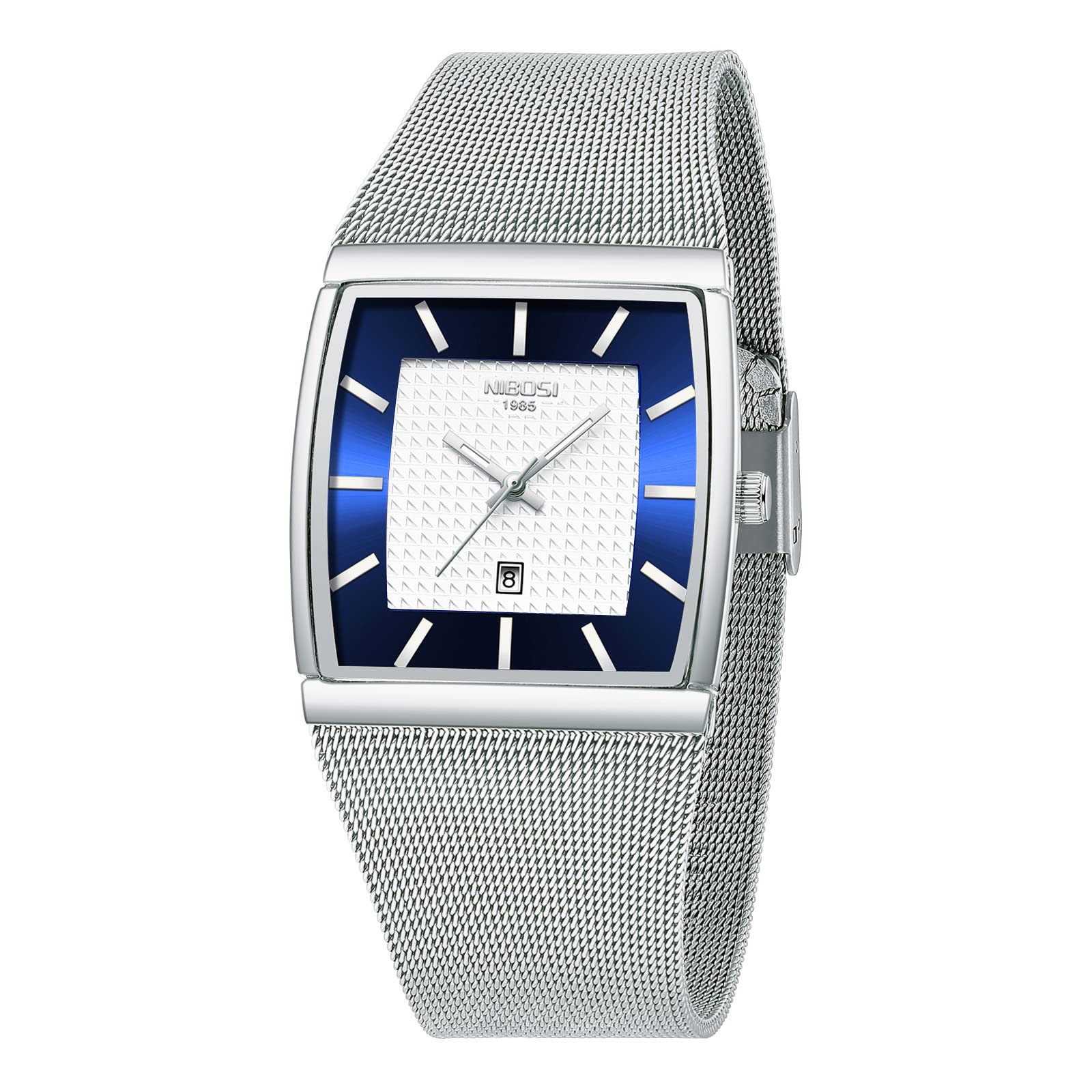 NIBOSIMen Watches Square Analog Quartz Stainless Steel Watches for Men Mesh Strap Waterproof Business Military Sport Wrist Watch with Date