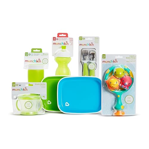 Miniatura 3 de Munchkin Cesta de regalo de primer cumpleaños, incluye tazas para beber, platos, utensilios de alimentación, atrapasueños, juguete de baño y
