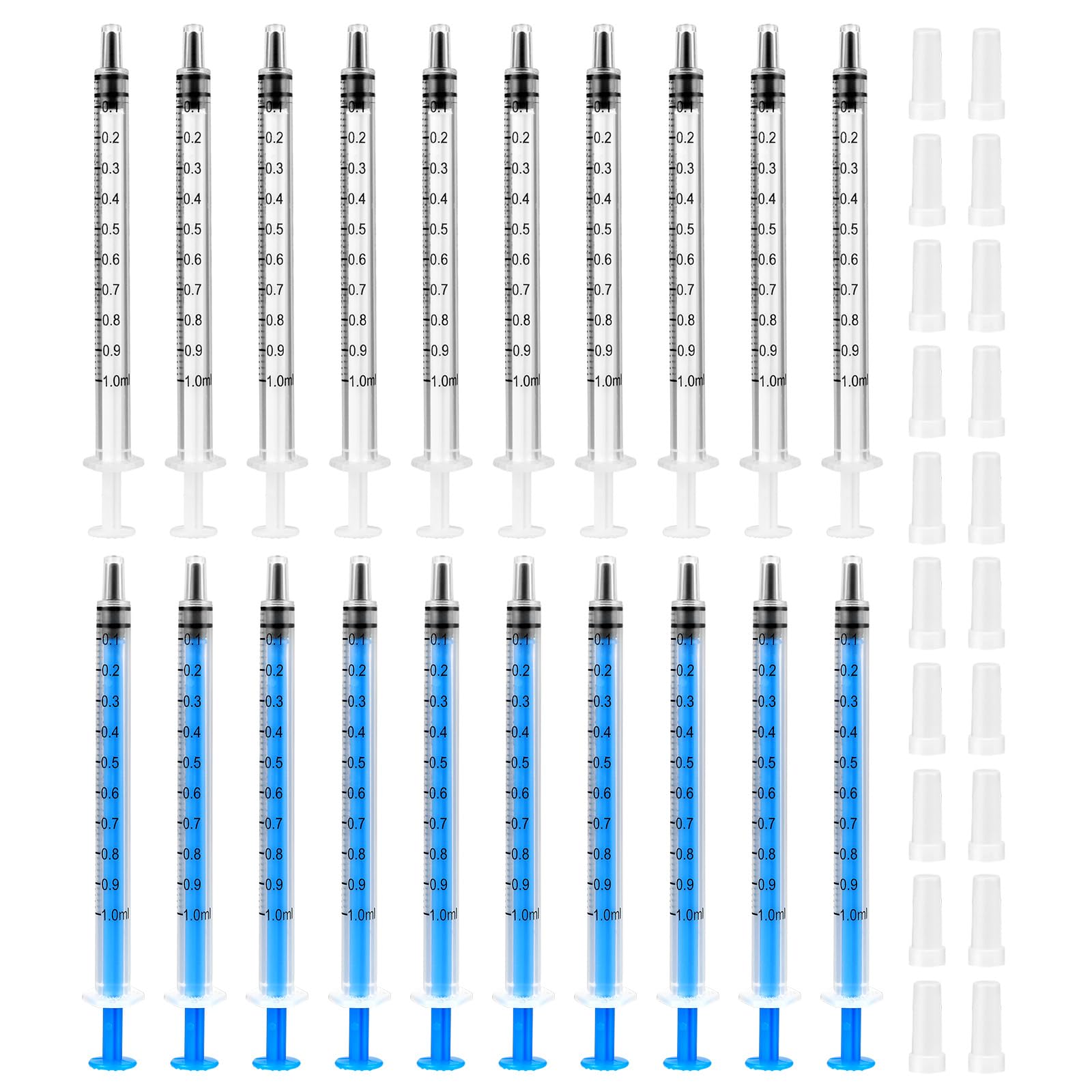 Amabro Plastikowa strzykawka, 1 ml, strzykawki w płynie z nakrętką z pomiarem do laboratoriów, karmienia, dozowania, podlewania, żywności, doustnego adaptera do wciskania, bez igły, przezroczysta