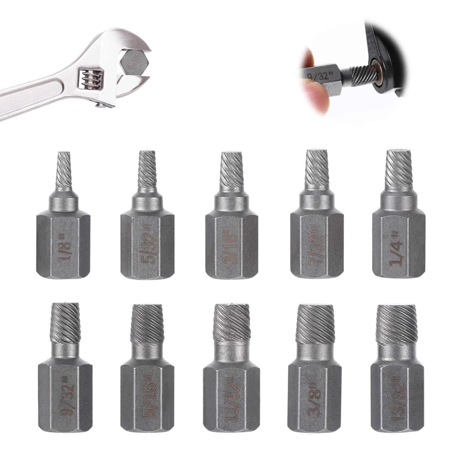 10Pcs Easy Out Screw Extractor Set,Broken Head Bolt Screw Cap Extractor,Hex Broken Bolt Extractor Kit,Broken Head Screw Hexagon Socket Bolt Removal