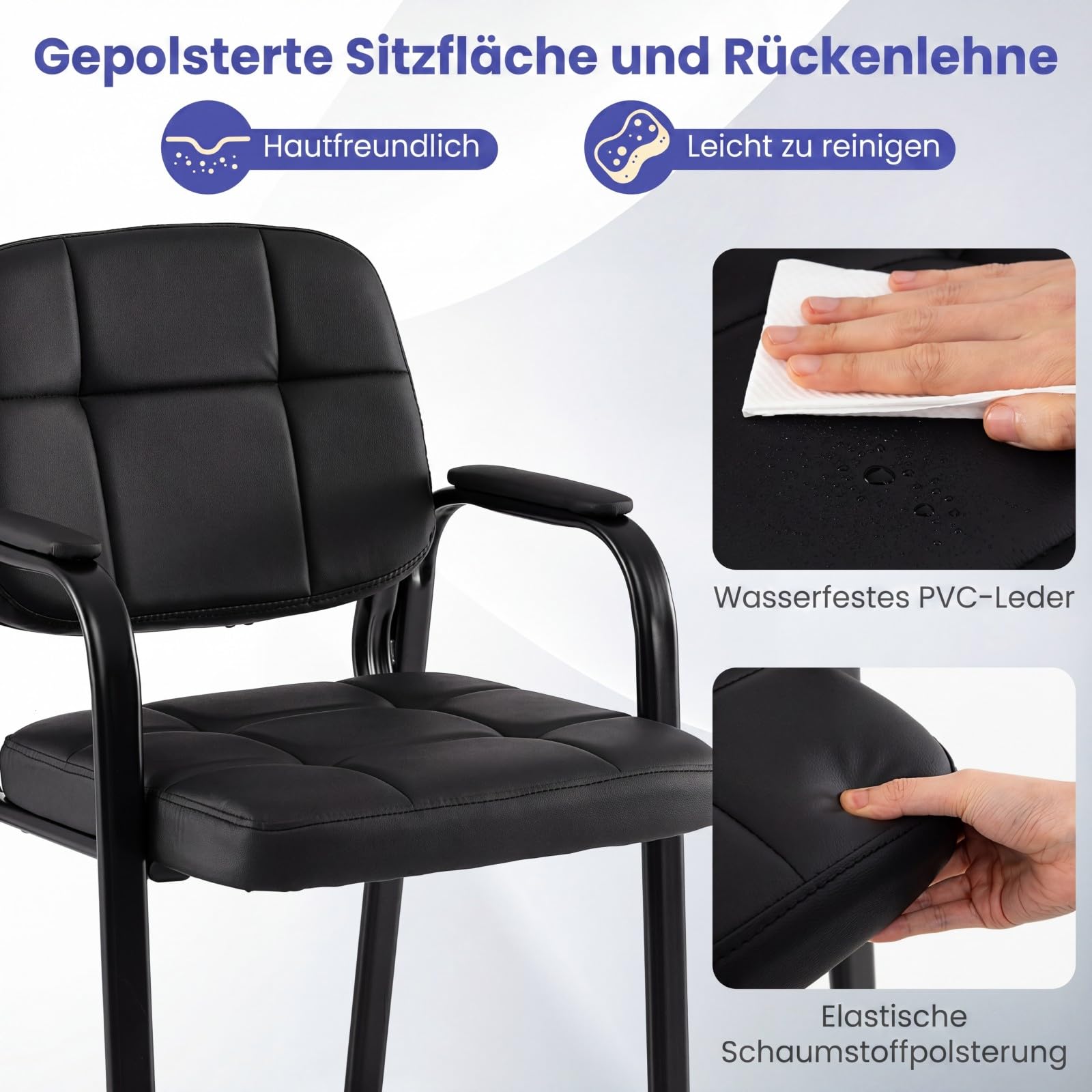 COSTWAY Konferenzstühle 2er Set, Besucherstühle mit gepolsterten Armlehnen und Metallrahmen, Bürostühle, Wartezimmerstühle für Büro, Konferenz, Empfang, Schwarz