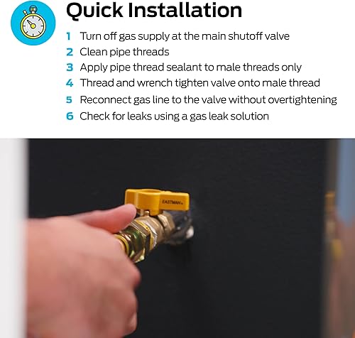 Miniatura 4 de Eastman Válvula de bola de gas recta femenina FIP x 38 pulgadas OD Flare con mango de 14 vuelta, accesorio de plomería de latón, 60001