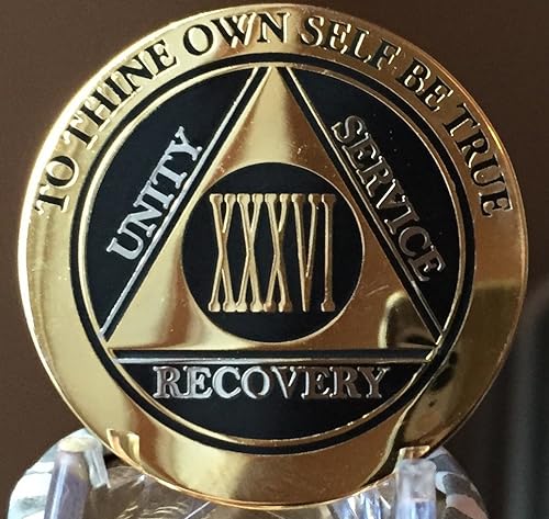 Miniatura 8 de RecoveryChip 36 años AA Medallón Elegante Oro Negro Plata Bi-Plated Alcohólicos Anónimos Chip