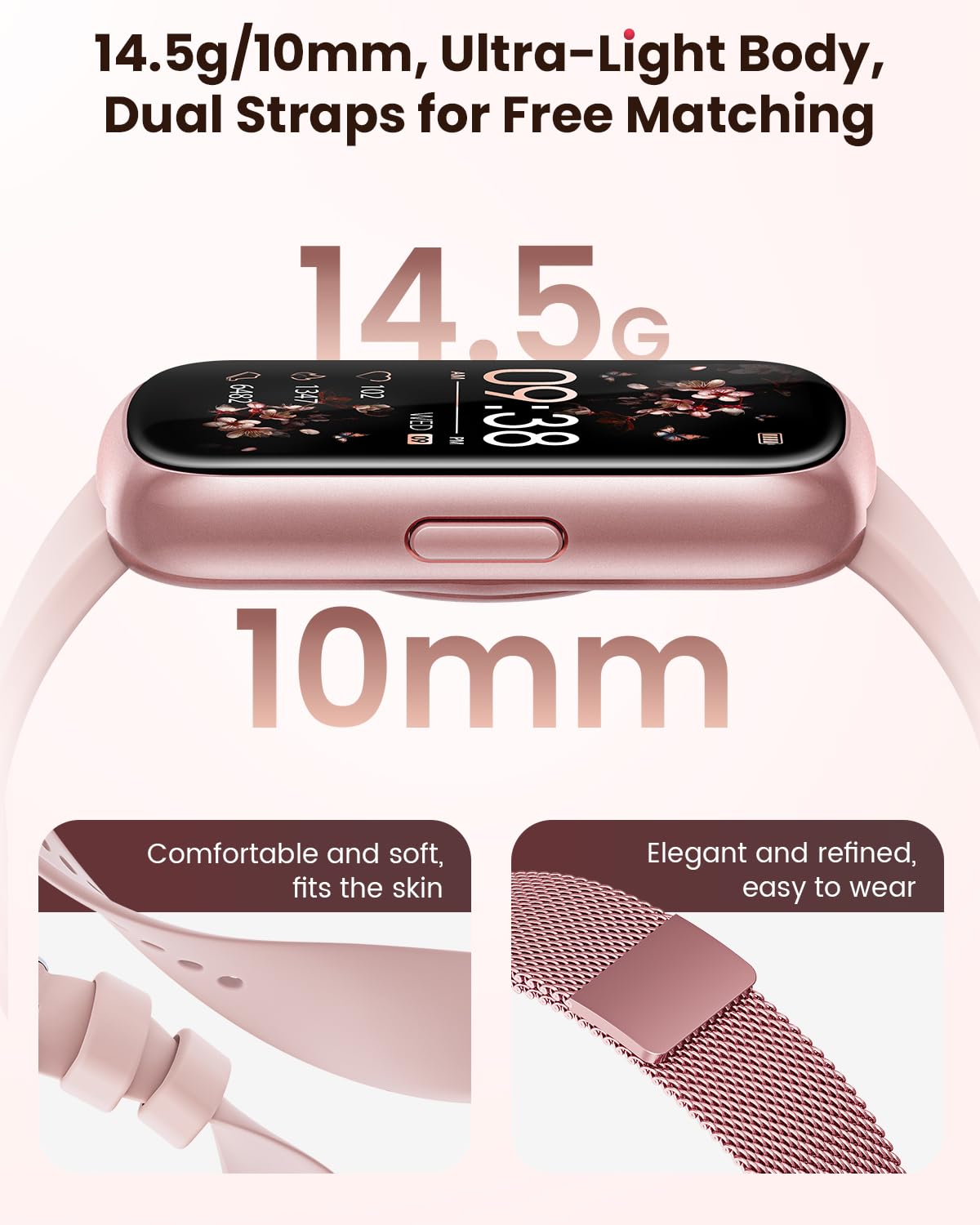 Sanorum Smartwatch Donna, 1.47" Orologio Fitness, 24 Modalità Sport, Cardio SpO2 Sonno Activity Tracker Passi Calorie, 165+ Quadranti, Fisiologia Femminile Notifiche Impermeabile IP68 Android iOS Rosa