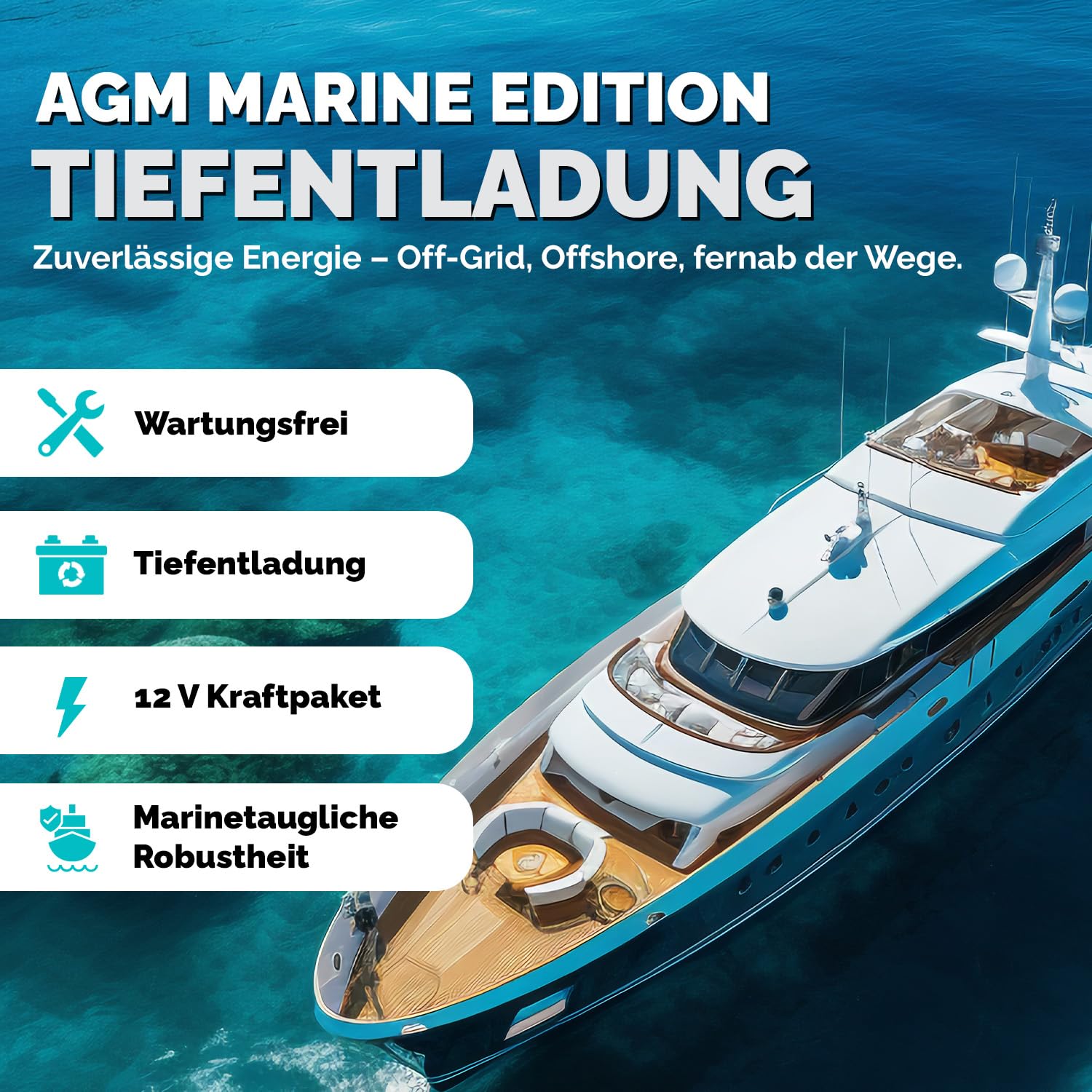 AGM Batterie 100Ah 12V – Solarbatterie für Wohnmobil, Wohnwagen, Boot, Mover – Versorgungsbatterie Deep Cycle – Wartungsfrei & Zyklenfest