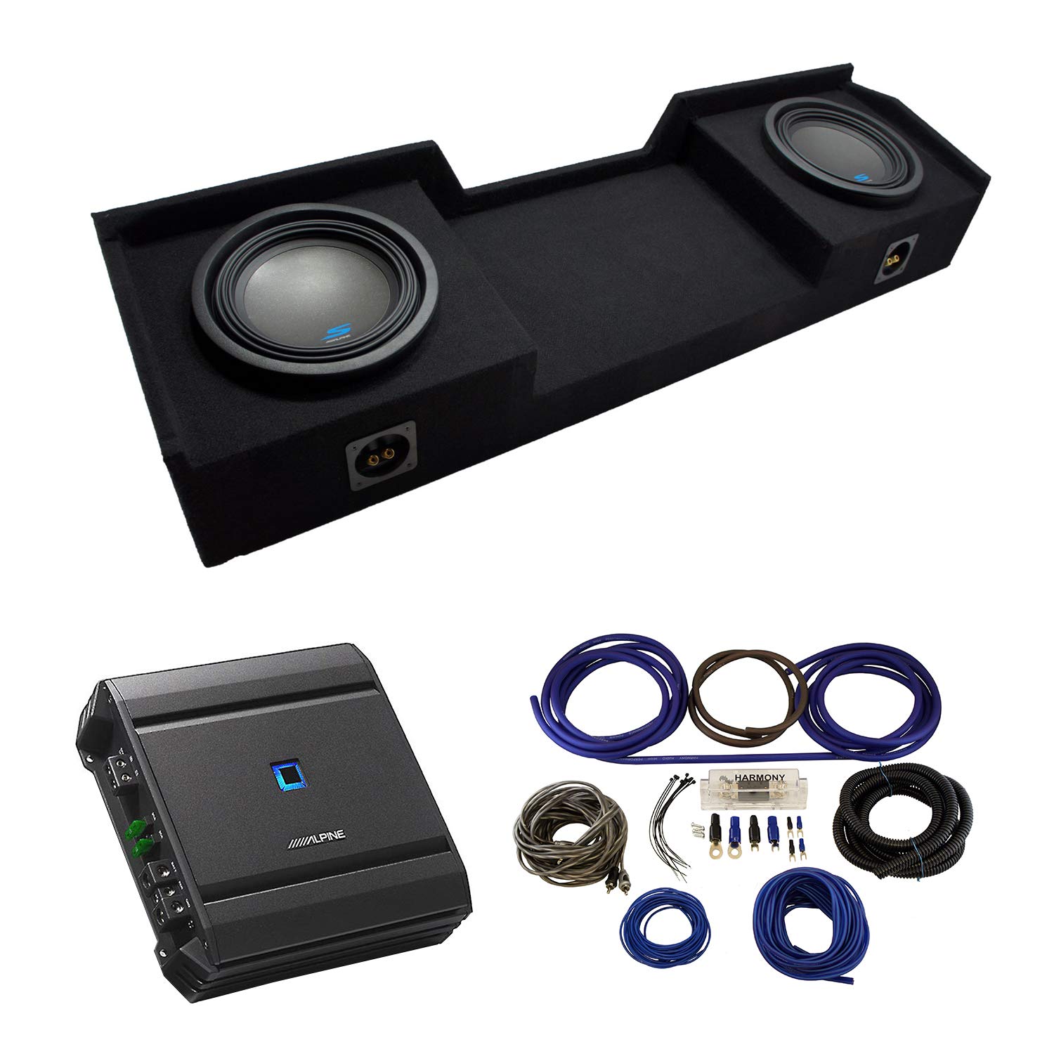 American Sound Connection Compatible with 1999-2006 Chevy Silverado Ext Cab Truck Alpine Type S S-W10D2 Dual 10" Sub Box Enclosure with S-A60M Amplifier & 4GA Amp Kit