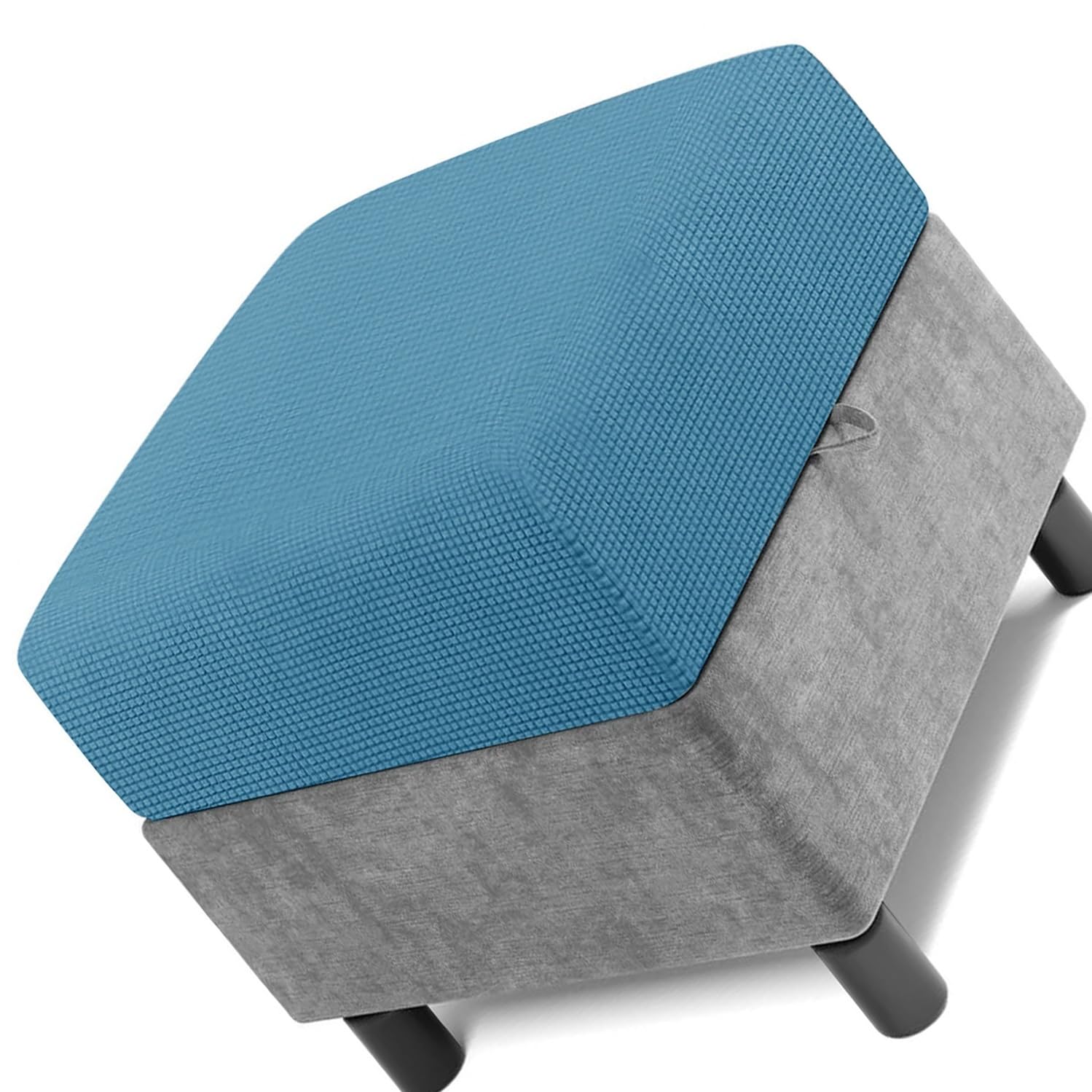 Elysysrl Dusty Blue Square Ottoman Cover 50X50 60X60 80X80 Stretch Footstool Slipcovers, Soft Protector Pouffe Cover Only, Removable Washable With Elastic Bottom(,60 X 60 Cm)