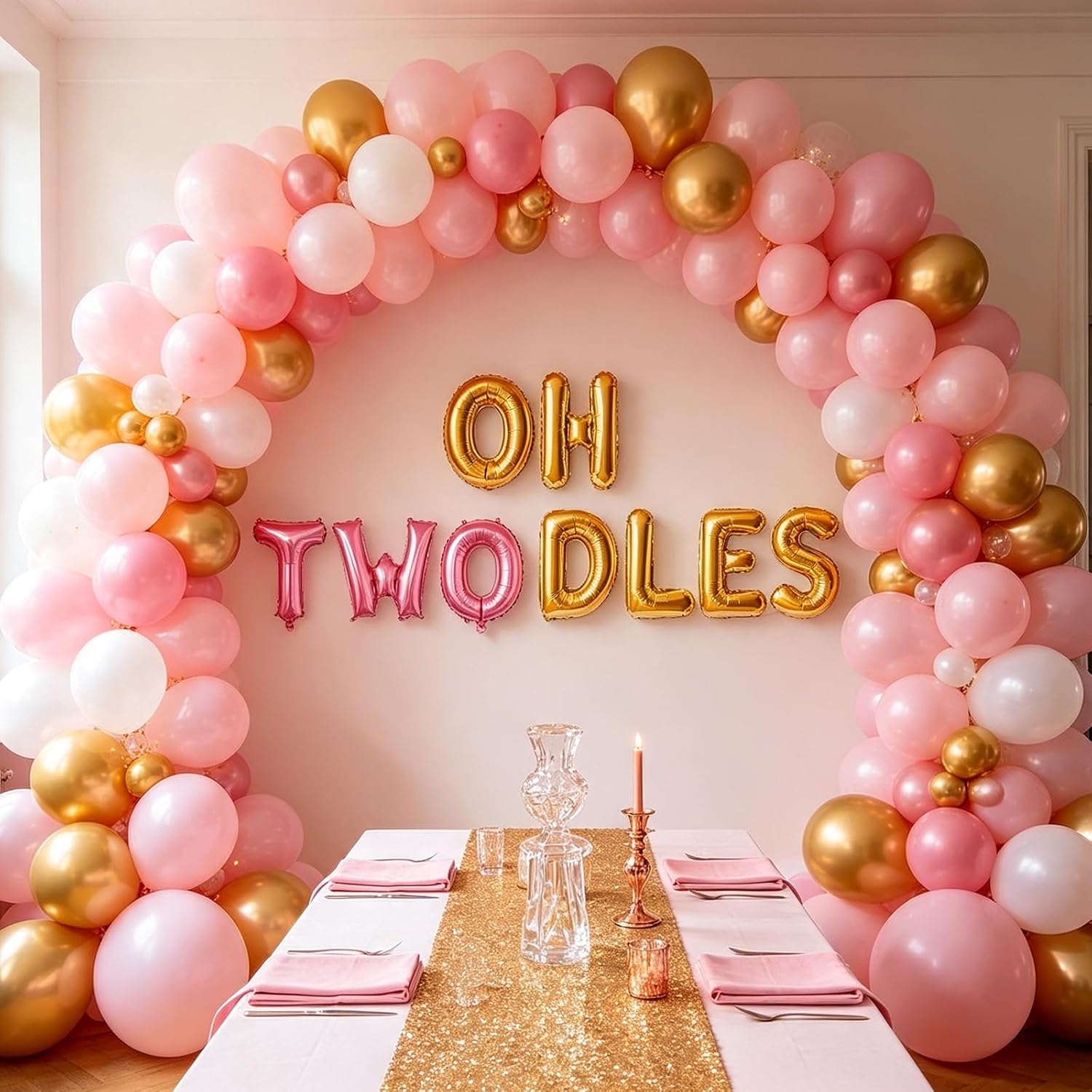 Pink Oh Twodles Balloons Banner Party Decoration for Girls Foil Oh Twodles Letter Balloons Pink Birthday Decoration Balloon Supplies for Girls image 5