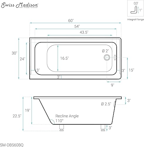 Miniatura 102 de Swiss Madison Voltaire - Bañera de alcoba de drenaje a mano izquierda de 60 x 30 pulgadas Bisque Brillante