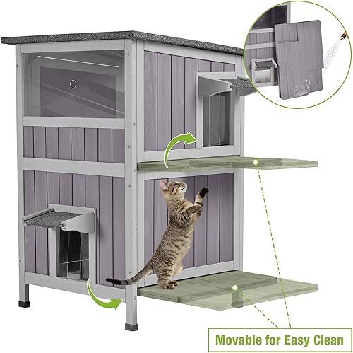 Miniatura 4 de Feral Cat House - Refugio impermeable para gatos para invierno, jaula para gatos, perfecta para uso al aire libre e interior, 2 pisos