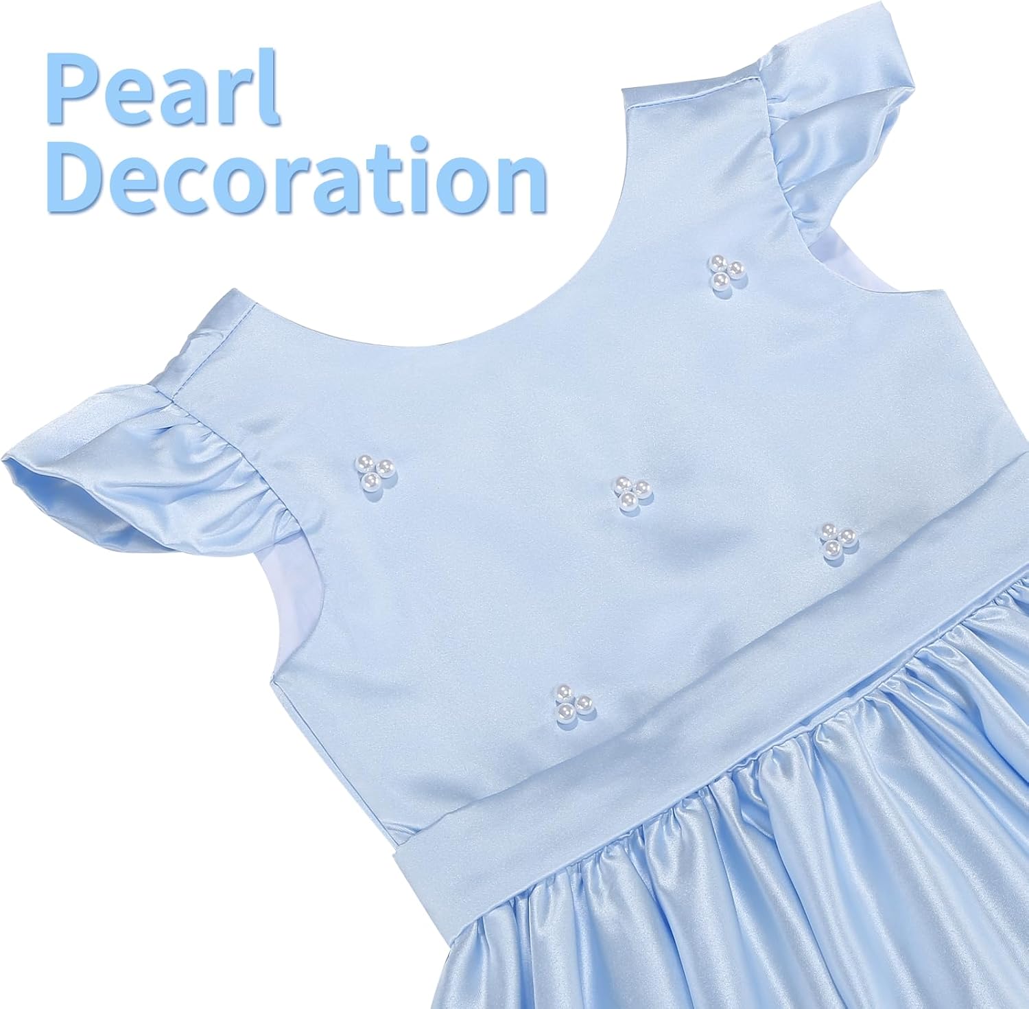 Flower Girl Dress Satin V-Back Flutter Sleeve Pageant Communion Bowknot for Wedding Birthday Guest Party Gown - Image 4