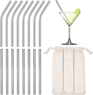 JIEYAO 16 Pack Reusable Metal Straws, Short Stainless Steel Straws 8 Straight 8 Bent 5 Inch Drinking Straw with 2 Cleaning Brush Drinking Straw for Coffee Cocktails Small Glasses Cups