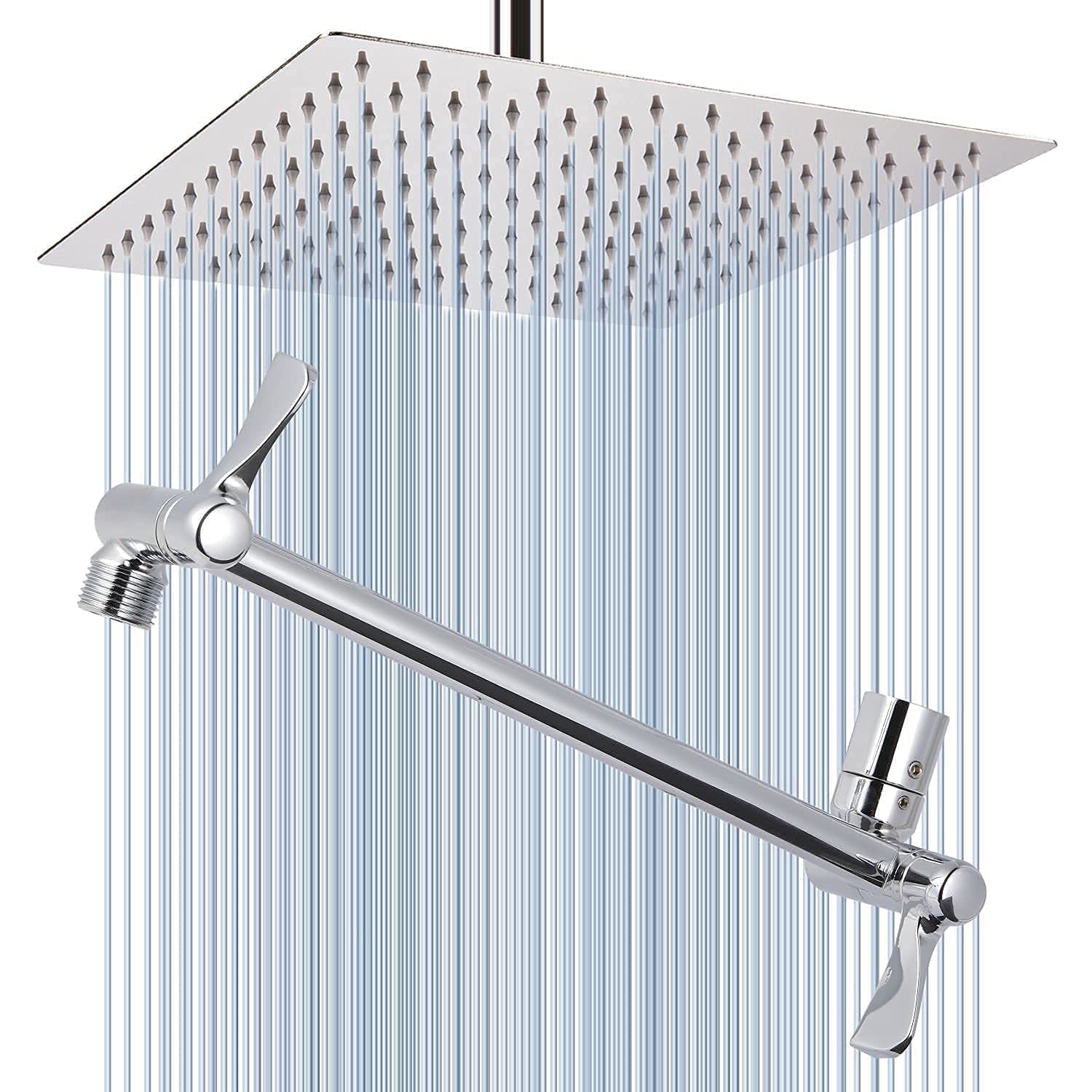12" Rain Shower Head with 11" Adjustable Extension Arm - Voolan High Flow Large Rainfall Shower Head Made of 304 Stainless Steel - Perfect Replacement For Your Bathroom Showerhead