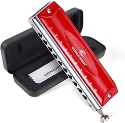 CONJURER Gaita cromática – Sem válvula para crianças e adultos iniciantes, 10 furos, chave de C, órgão de boca de aço inoxidável com palheta de latão, no estojo, chave C vermelha