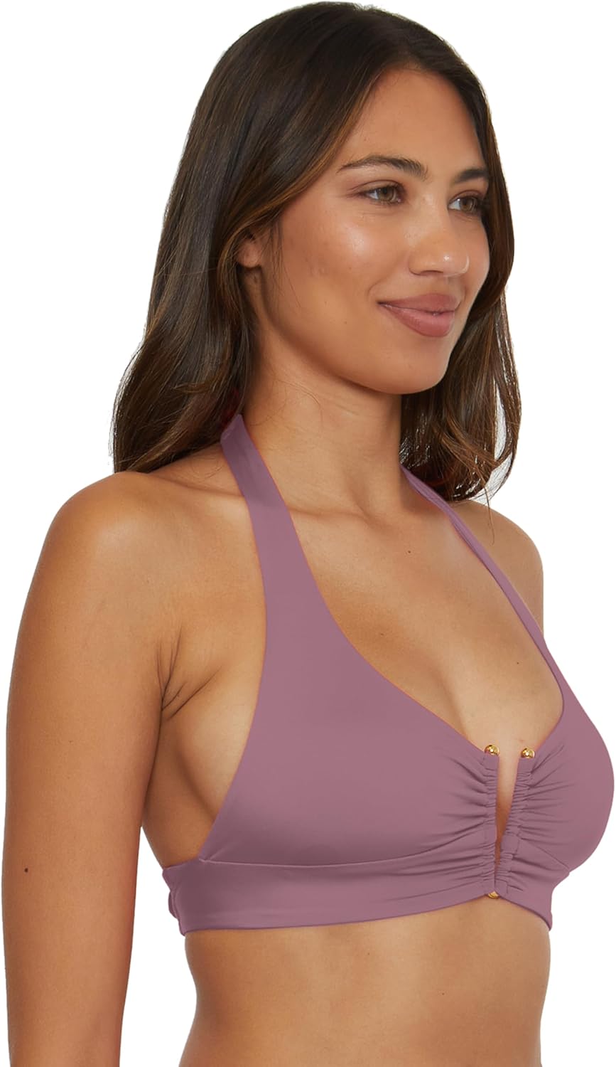 BECCA Color Code - Women's V-Wire Shirred Bikini Top, Adjustable, Tie Back, Swimwear Separates for Women