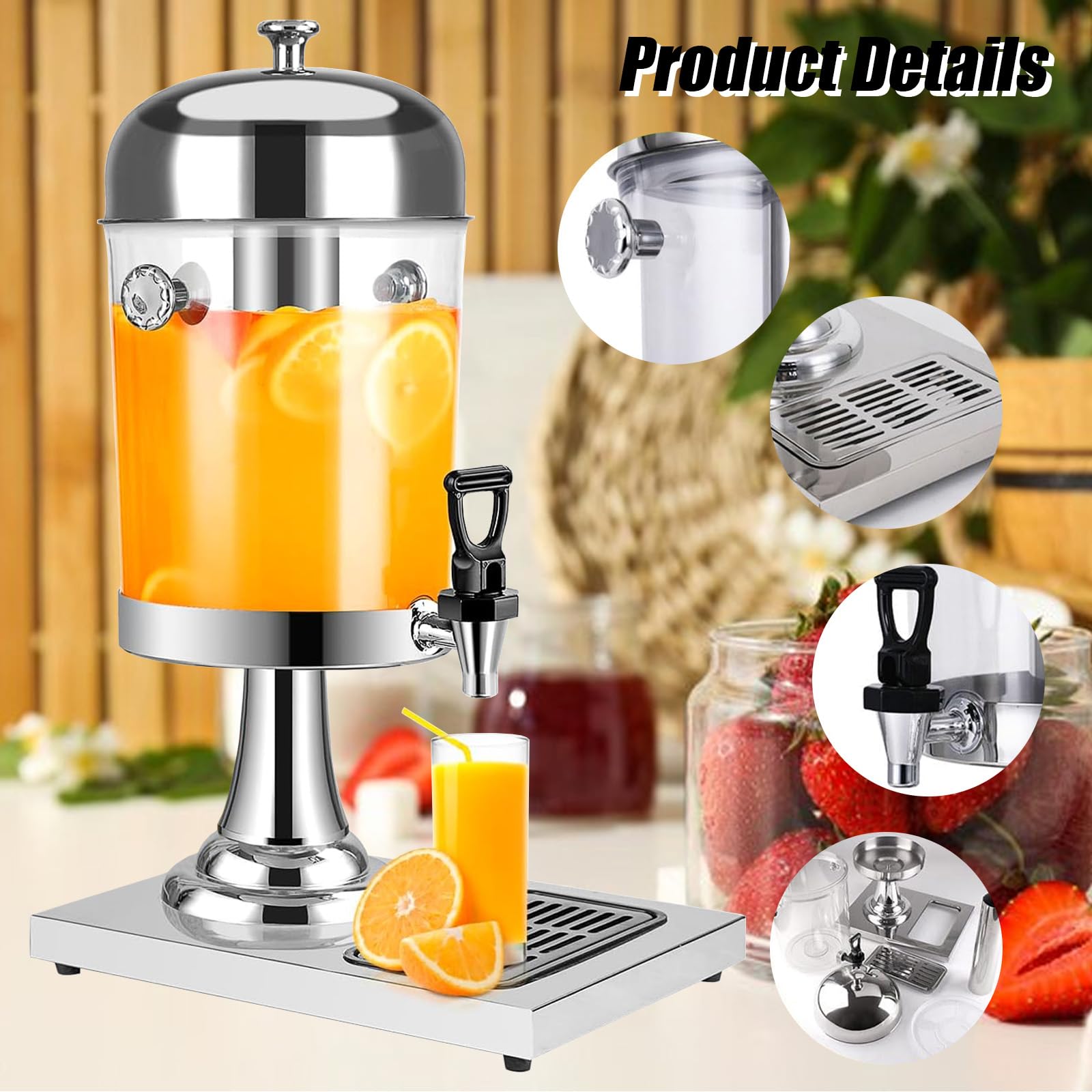 Dispensador de zumo, sistema de refrigeración, dispensador de bebidas de 8 L con grifo, dispensador profesional de zumo gastro, 8 litros, con unidad de refrigeración y dispositivo de goteo, diseño