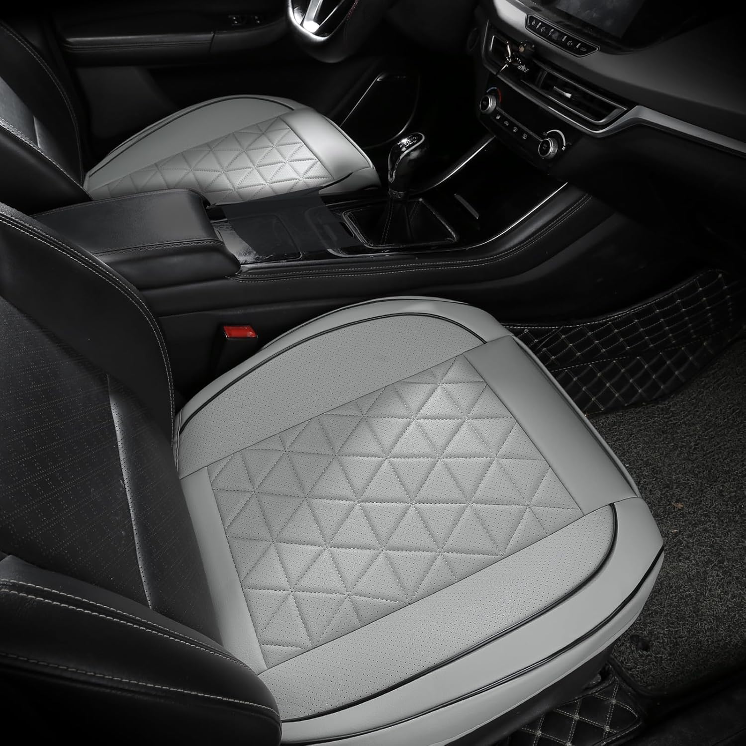 Leather Front Car Seat Cover - Bottom Car Seat Covers Fully Wrapped, Non-Slip, Luxury Appearance and Comfort, Fits Most Vehicles, 2 Pack, Gray Gray 2 Pack