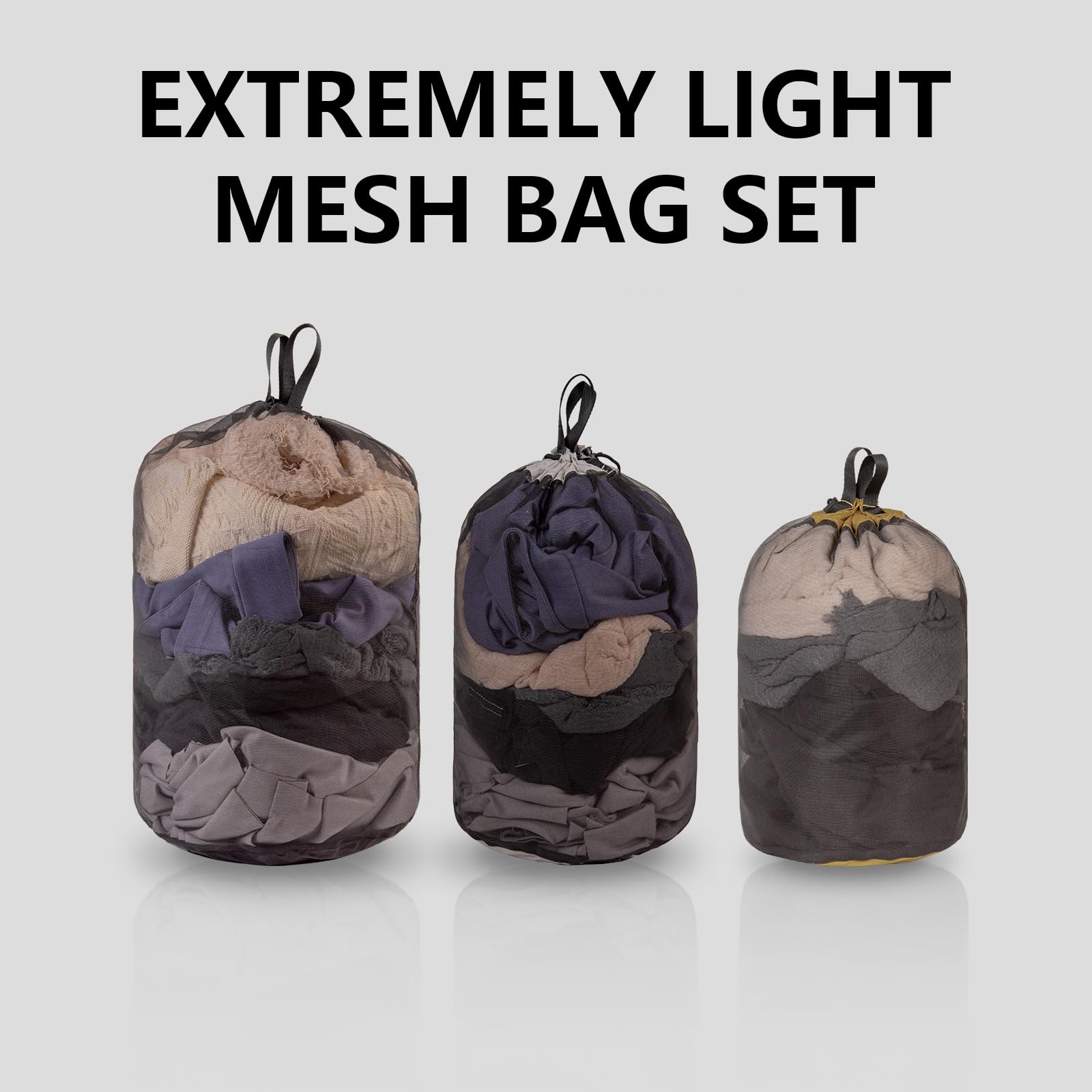 Laikoutd 3Pcs Drawstring Meshes Bag Nylon Sacks Camping Traveling Organizers Net Bag Hiking Travel Stuff Sacks Meshes Storage Bag